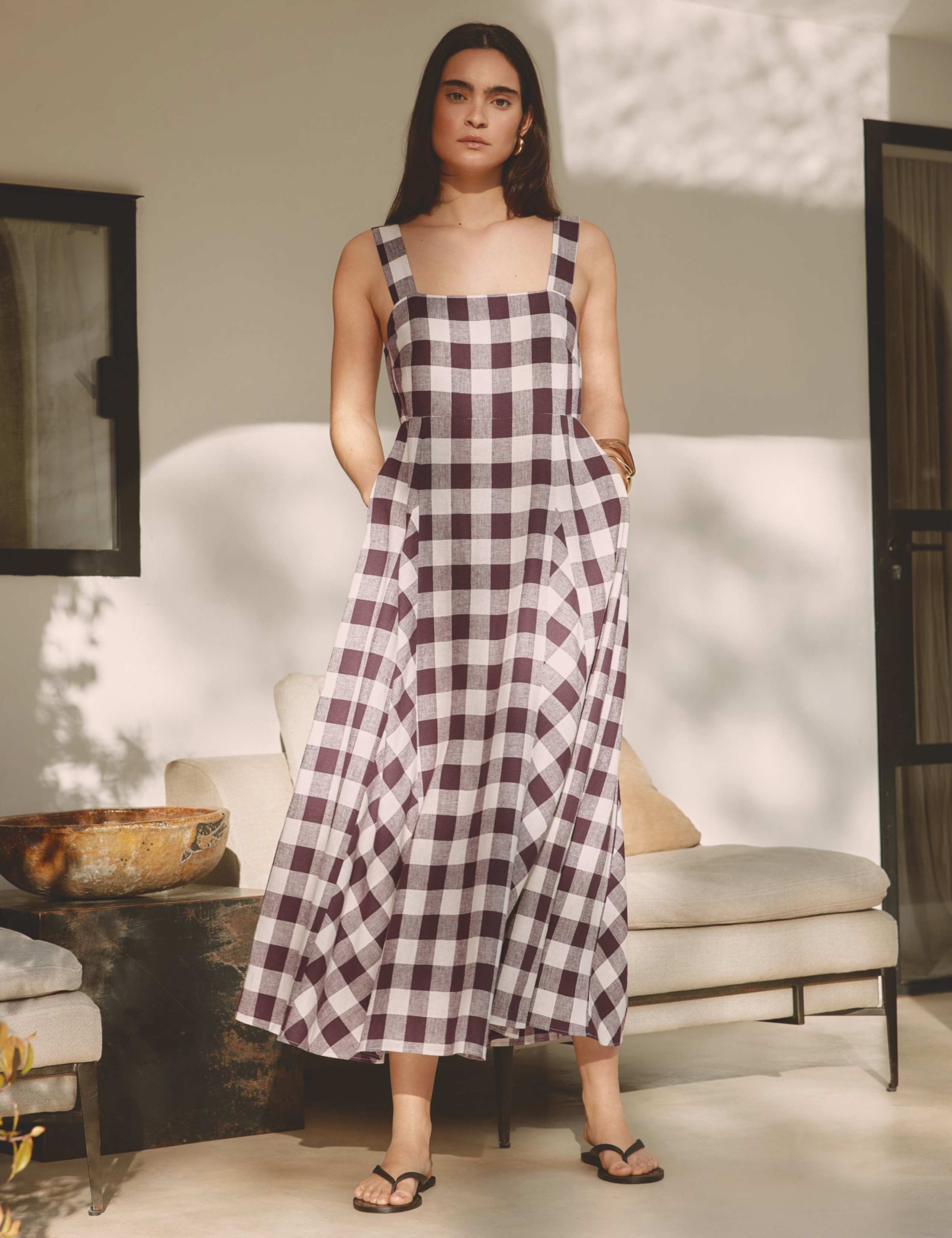 Linen Rich Gingam Midi Apron Dress 1 of 6