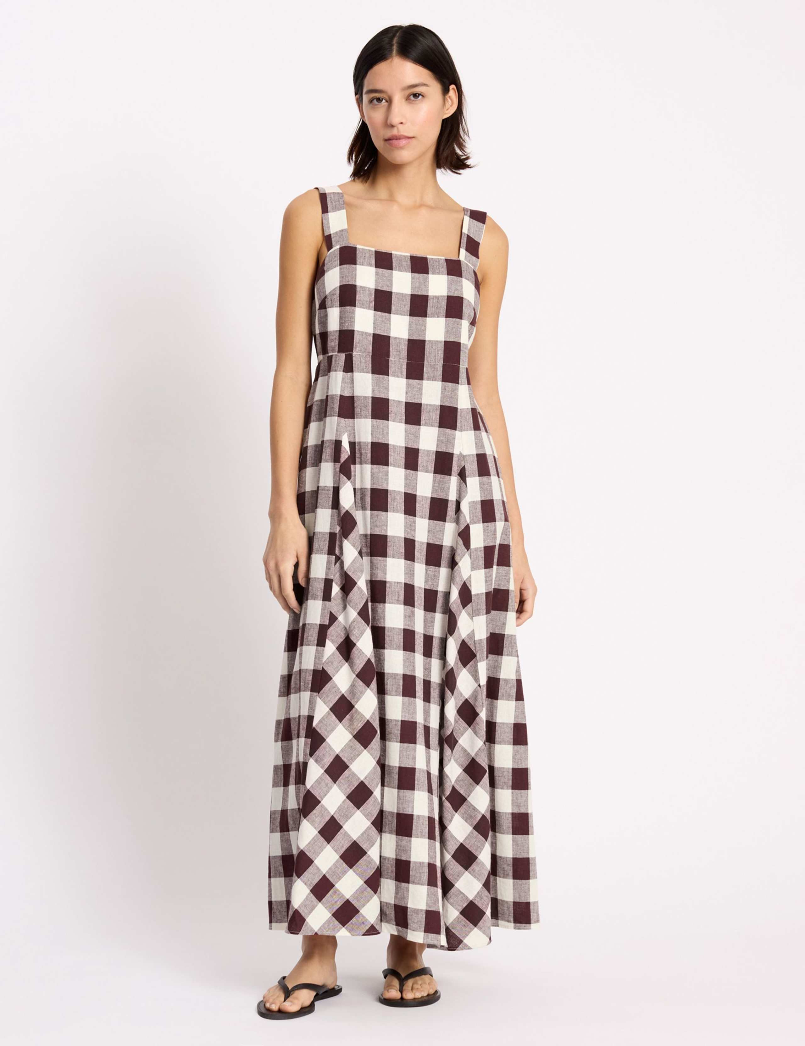 Linen Rich Gingam Midi Apron Dress 3 of 6