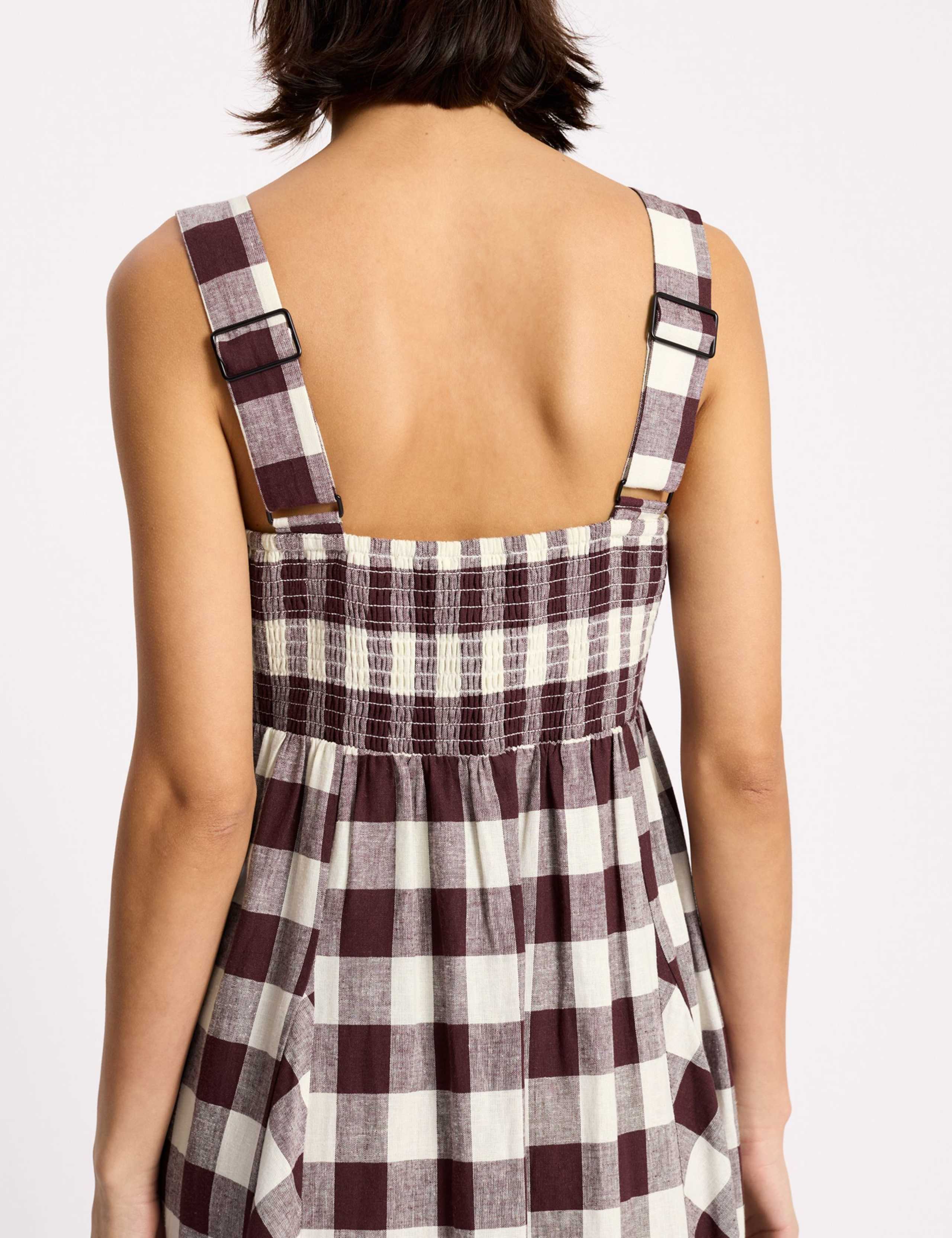 Linen Rich Gingam Midi Apron Dress 5 of 6