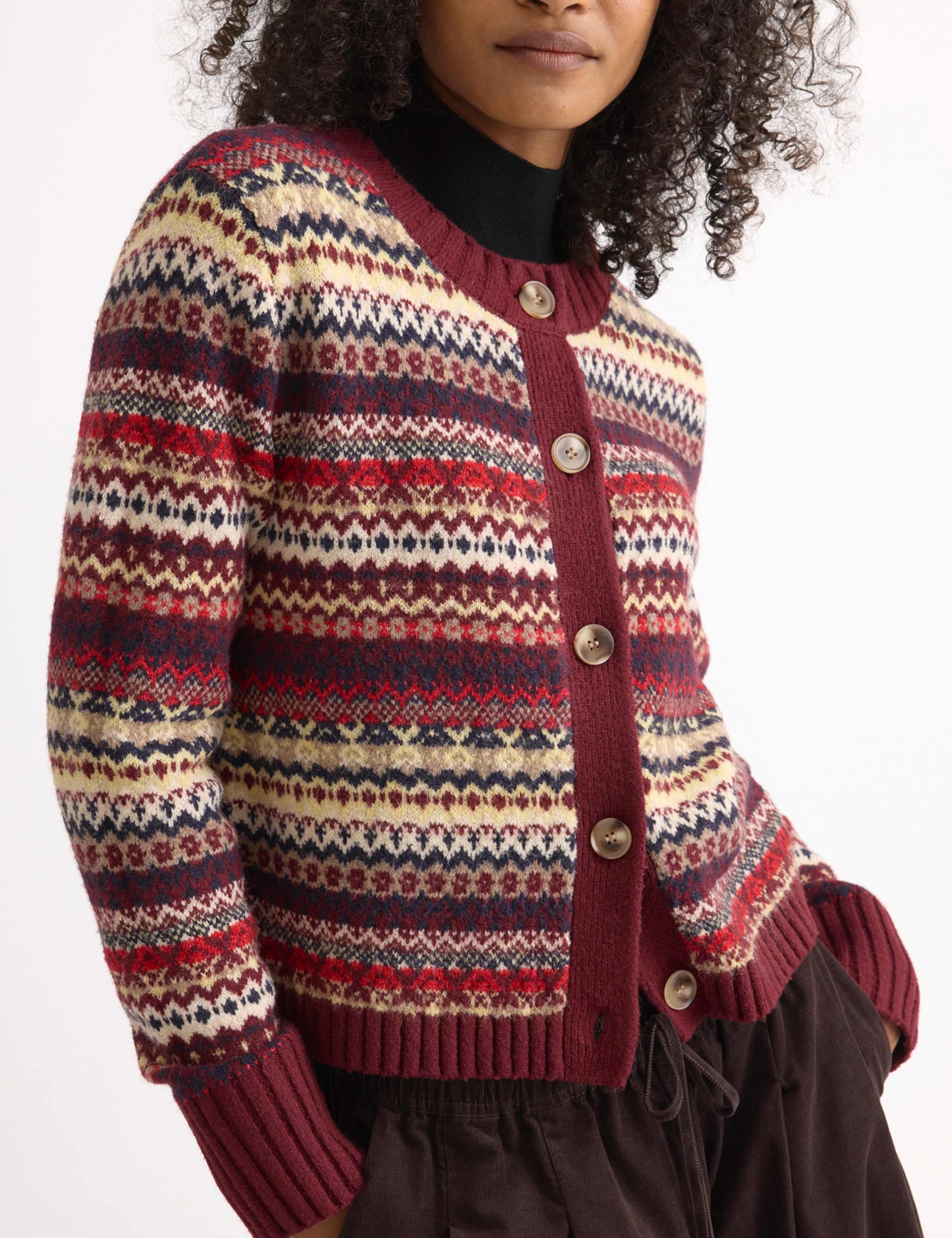 Fair Isle Crew Neck Cardigan with Wool 5 of 6