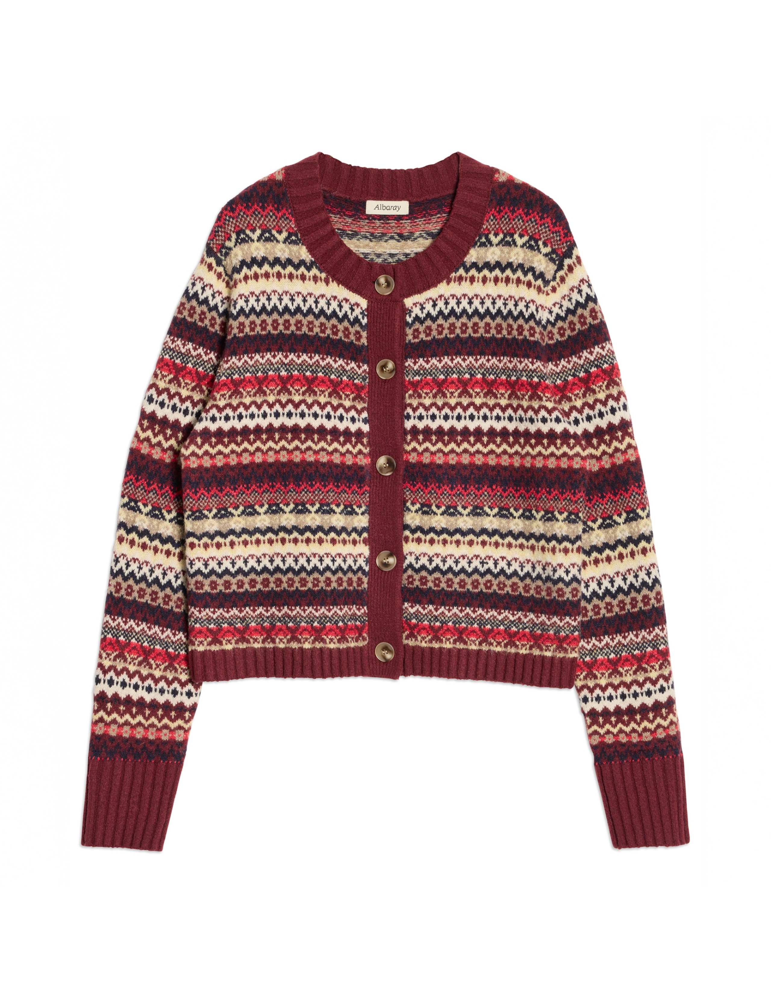 Fair Isle Crew Neck Cardigan with Wool 2 of 6