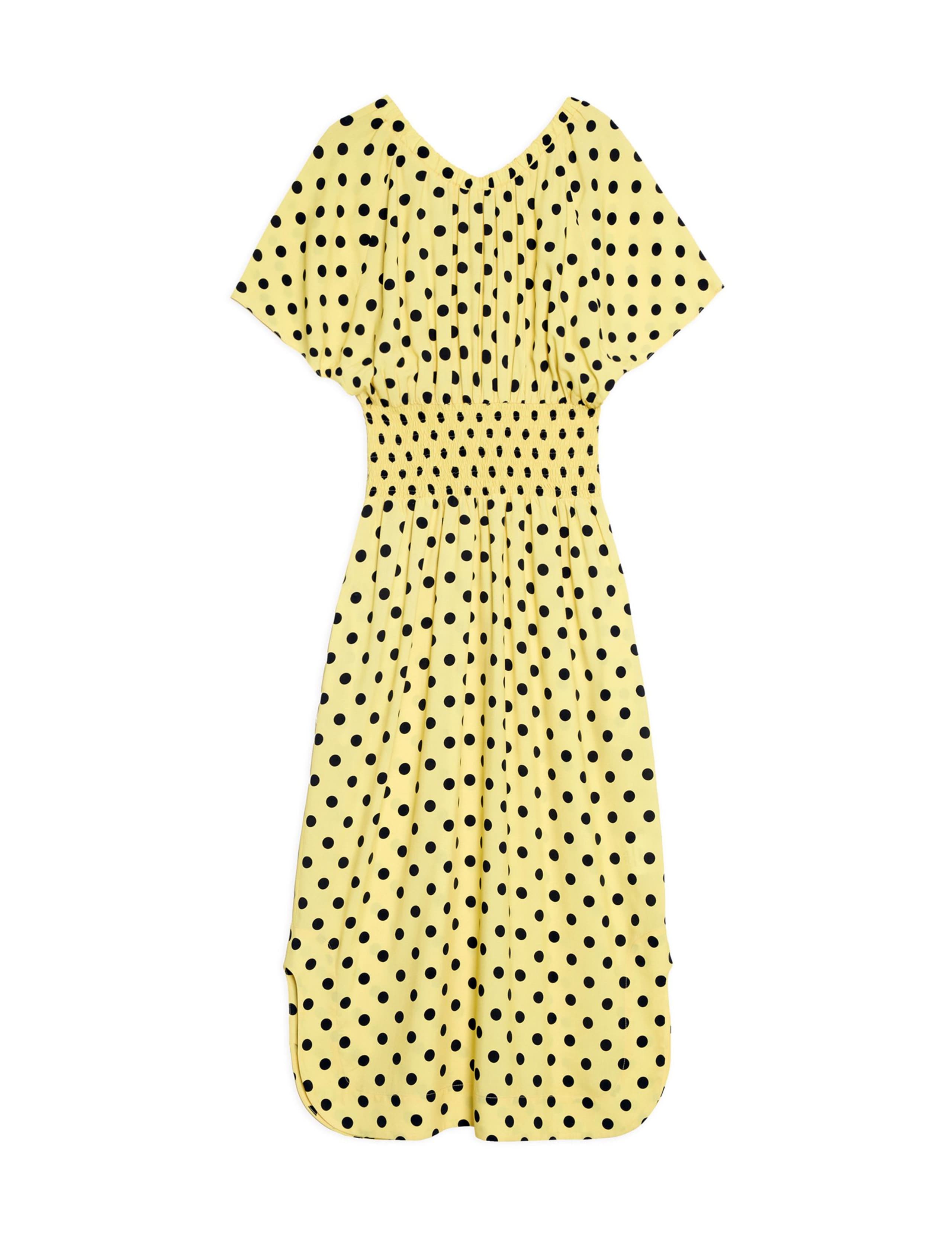 Polka Dot V-Neck Shirred Midi Waisted Dress 2 of 6