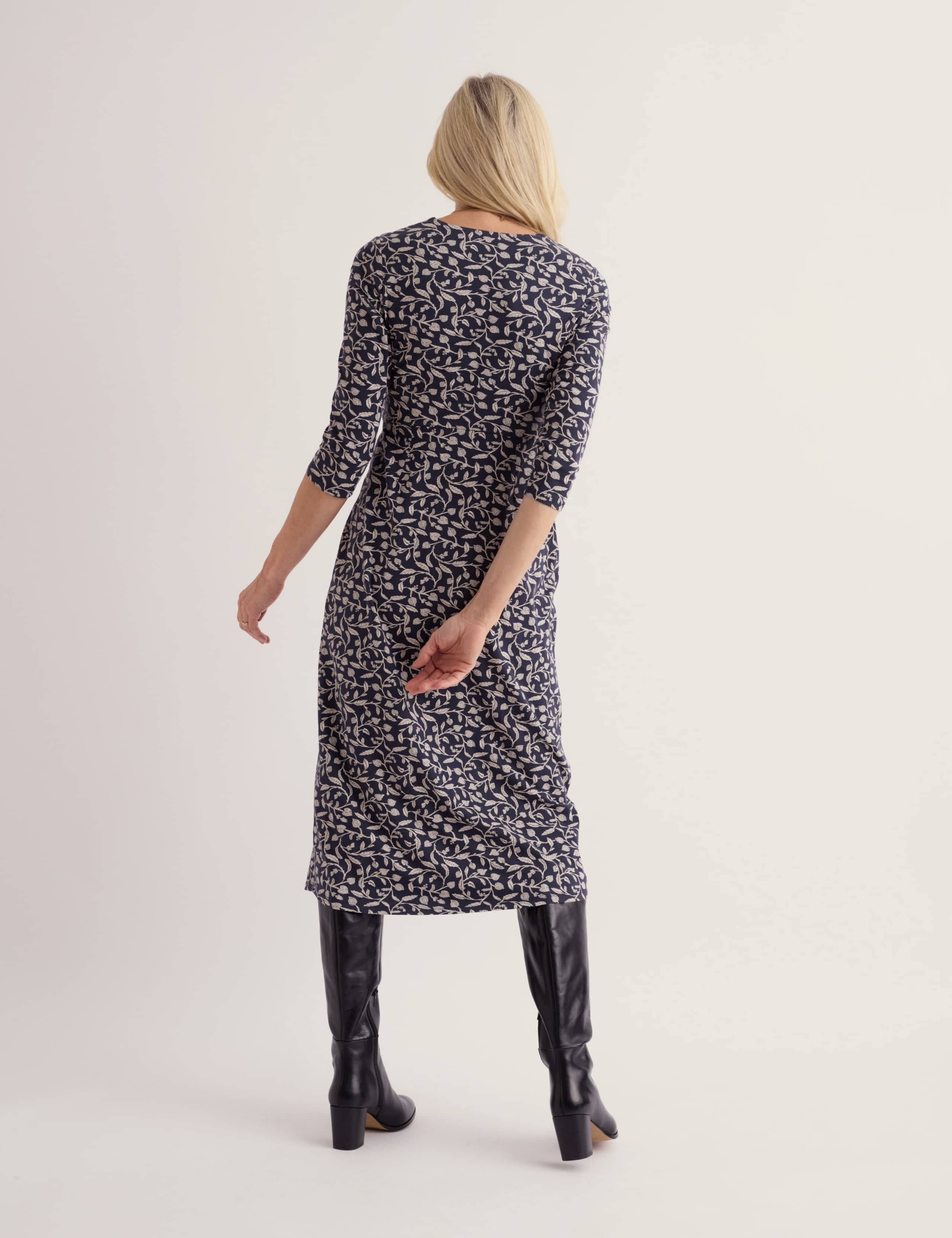 Cotton Rich Printed Cowl Neck Midi Wrap Dress 4 of 5