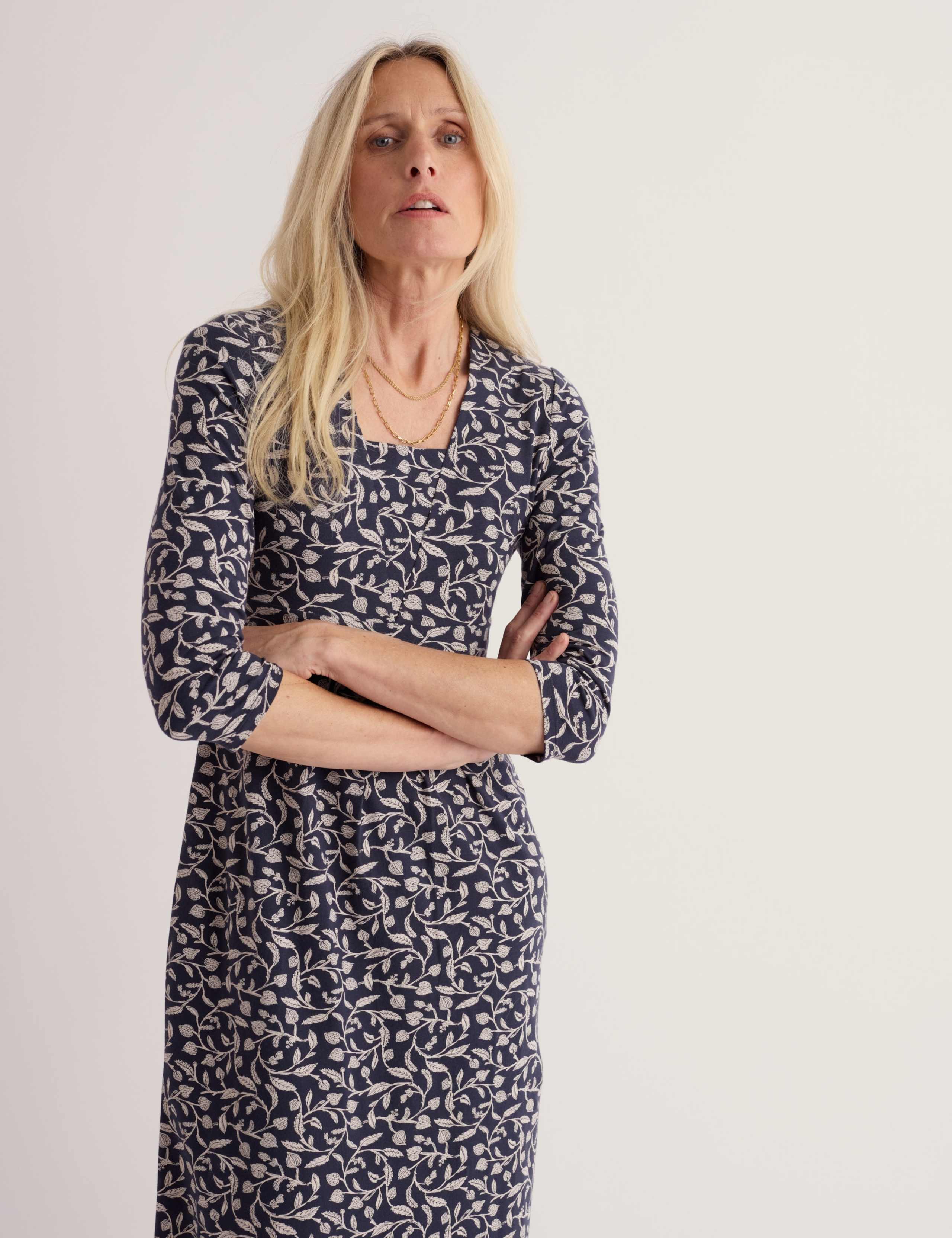 Cotton Rich Printed Cowl Neck Midi Wrap Dress 5 of 5