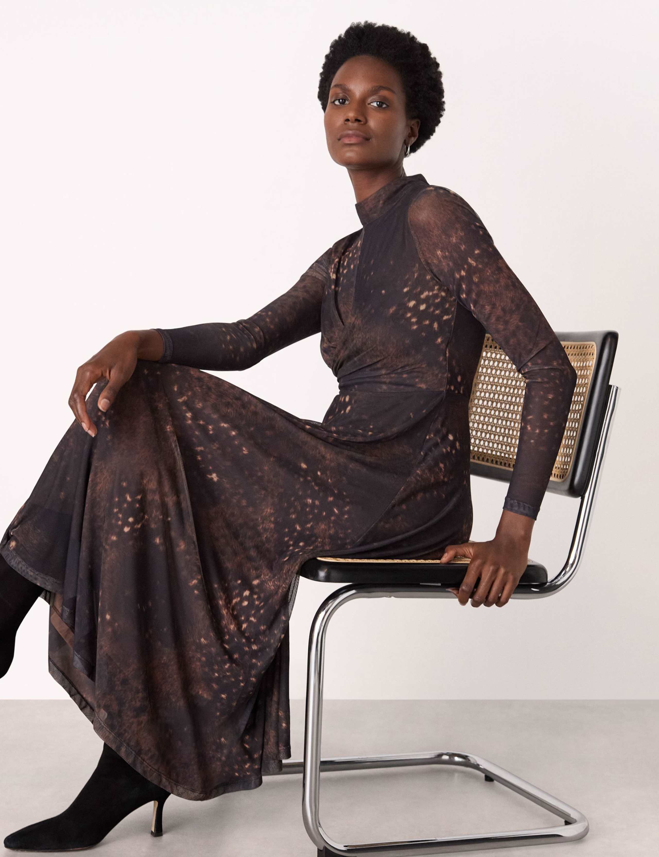 Mesh Animal Print High Neck Midi Skater Dress 1 of 3