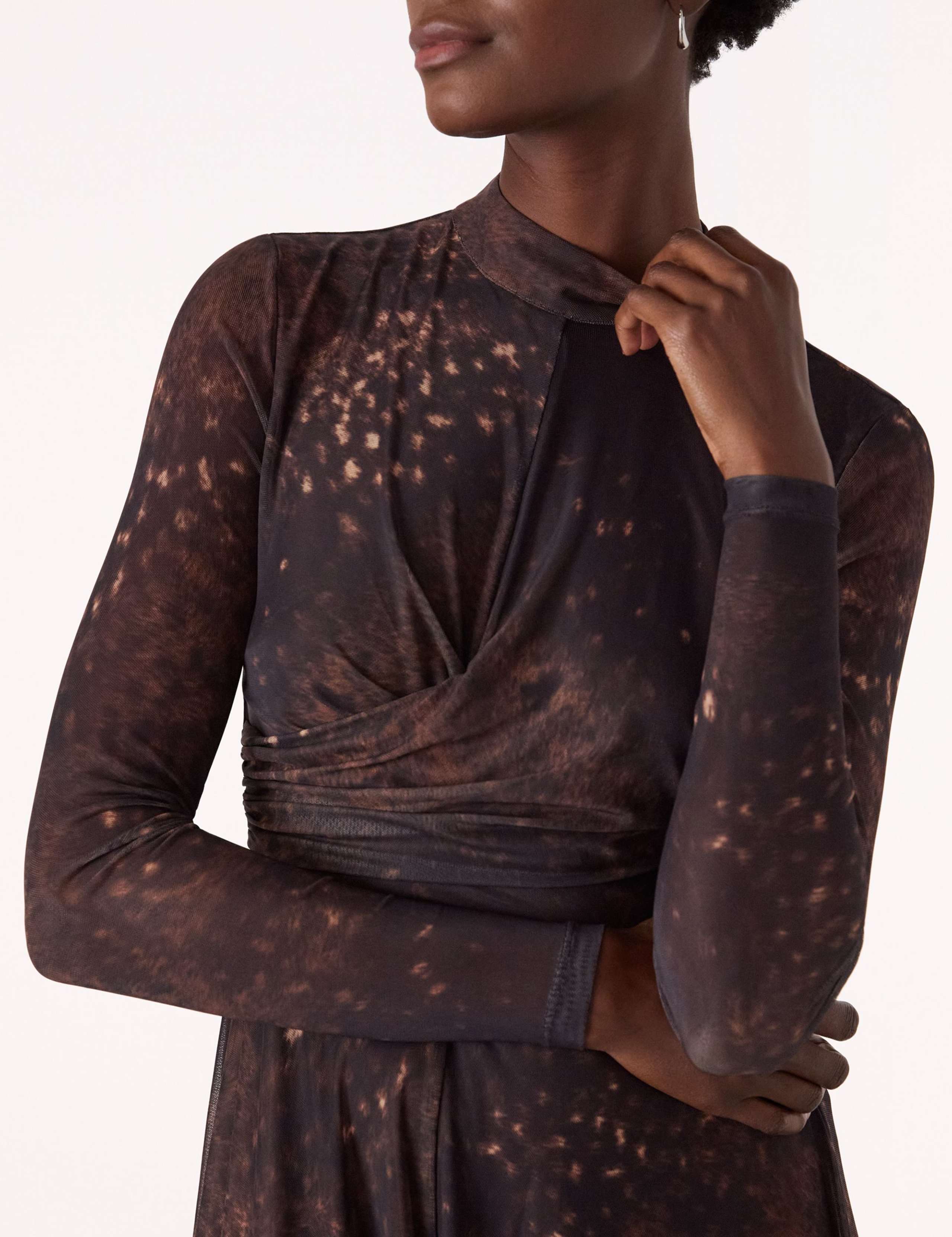 Mesh Animal Print High Neck Midi Skater Dress 3 of 3