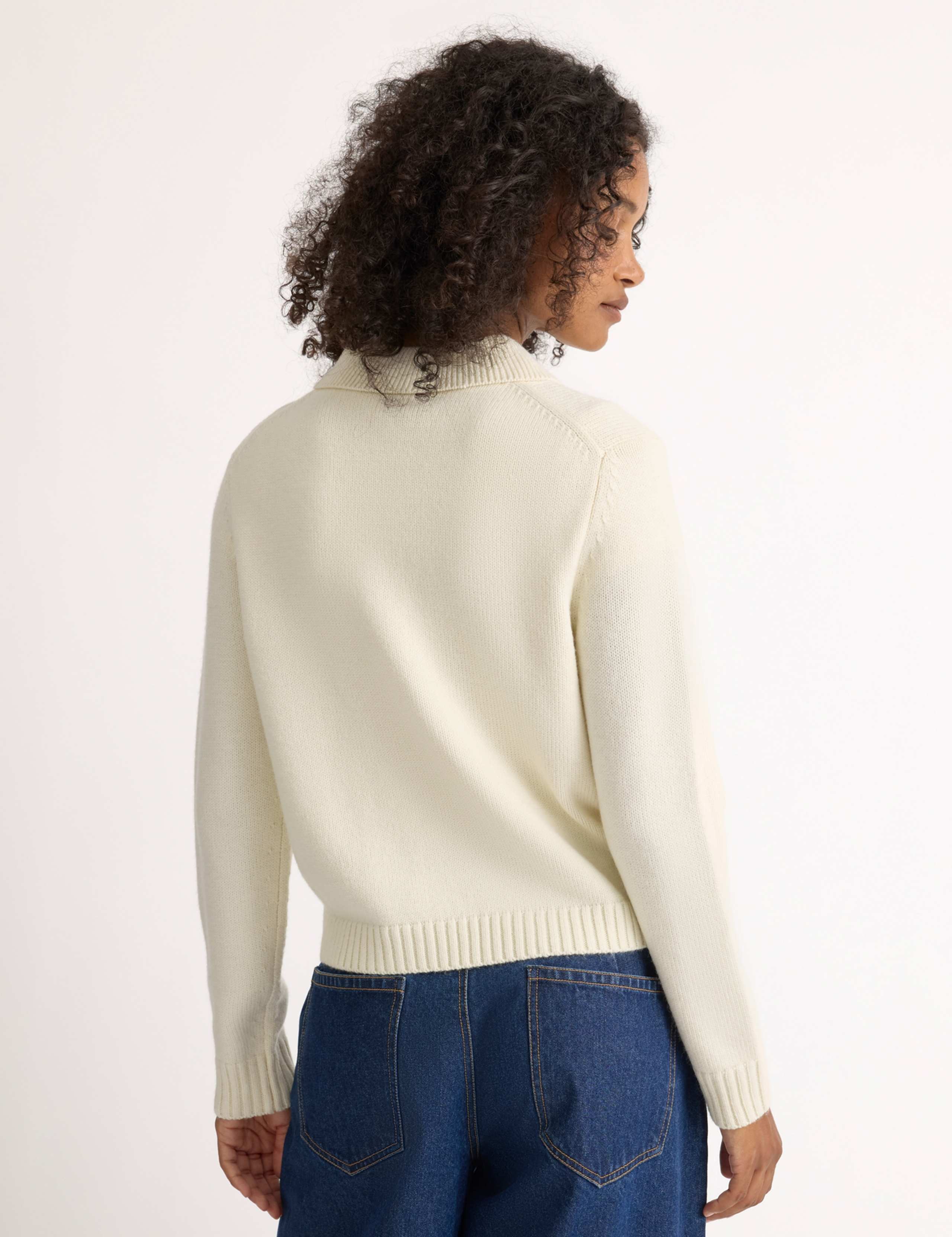 Collared Button Front Pocket Cardigan with Wool 3 of 5