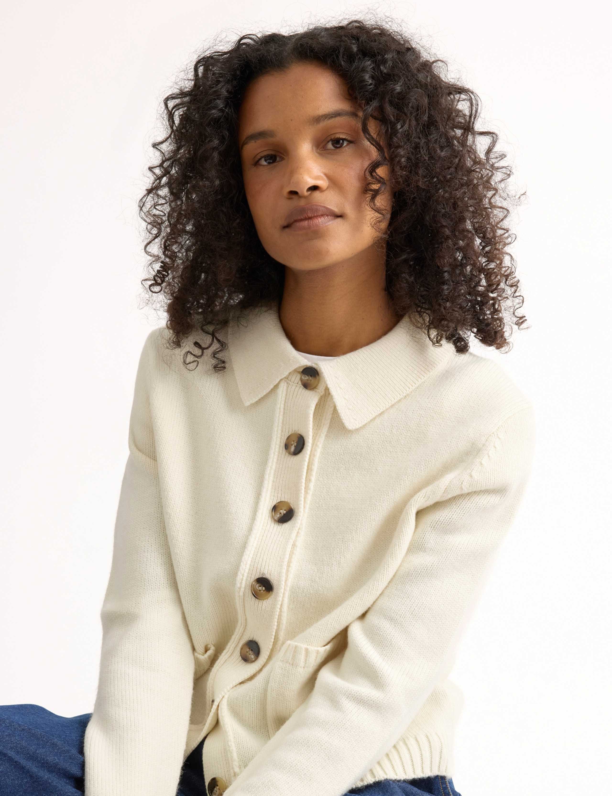 Collared Button Front Pocket Cardigan with Wool 4 of 5