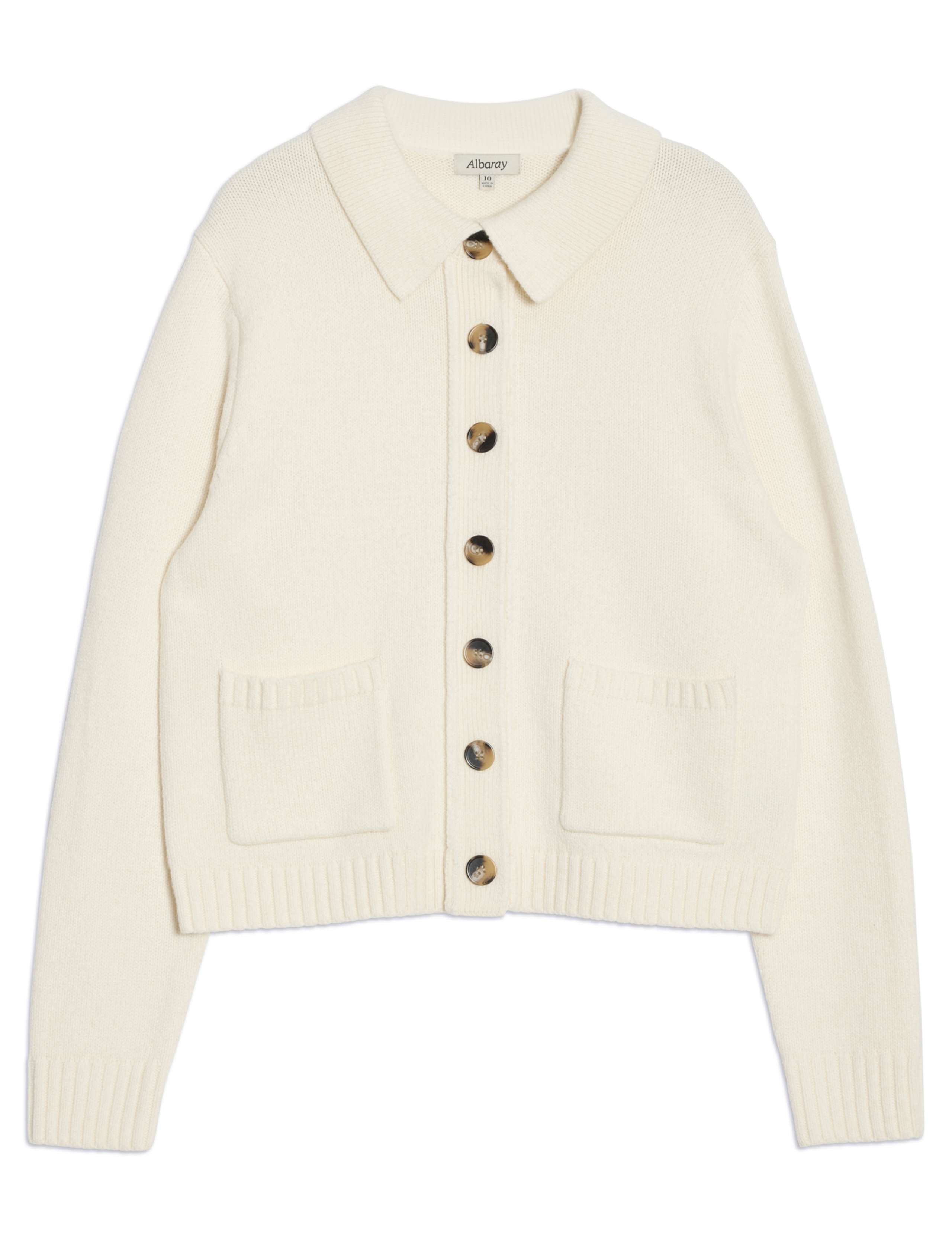 Collared Button Front Pocket Cardigan with Wool 2 of 5