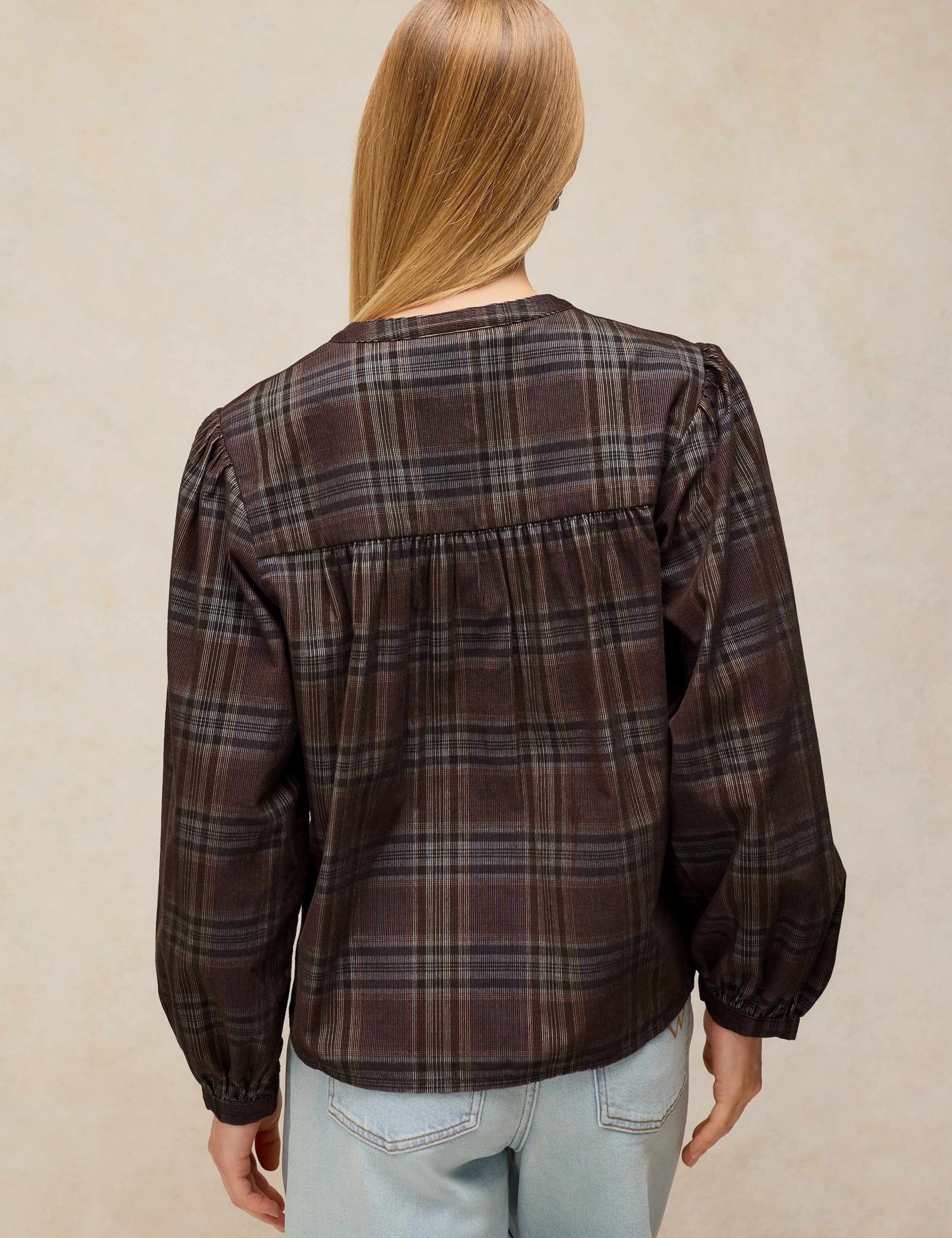 Pure Cotton Cord Checked Blouse 4 of 6