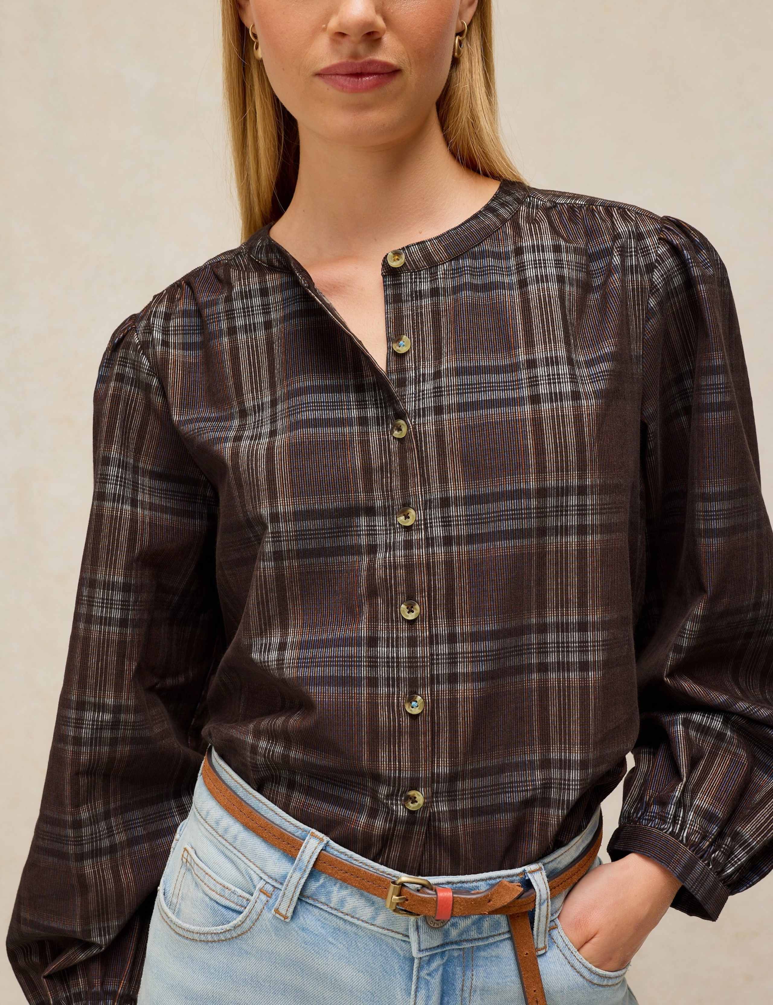 Pure Cotton Cord Checked Blouse 5 of 6
