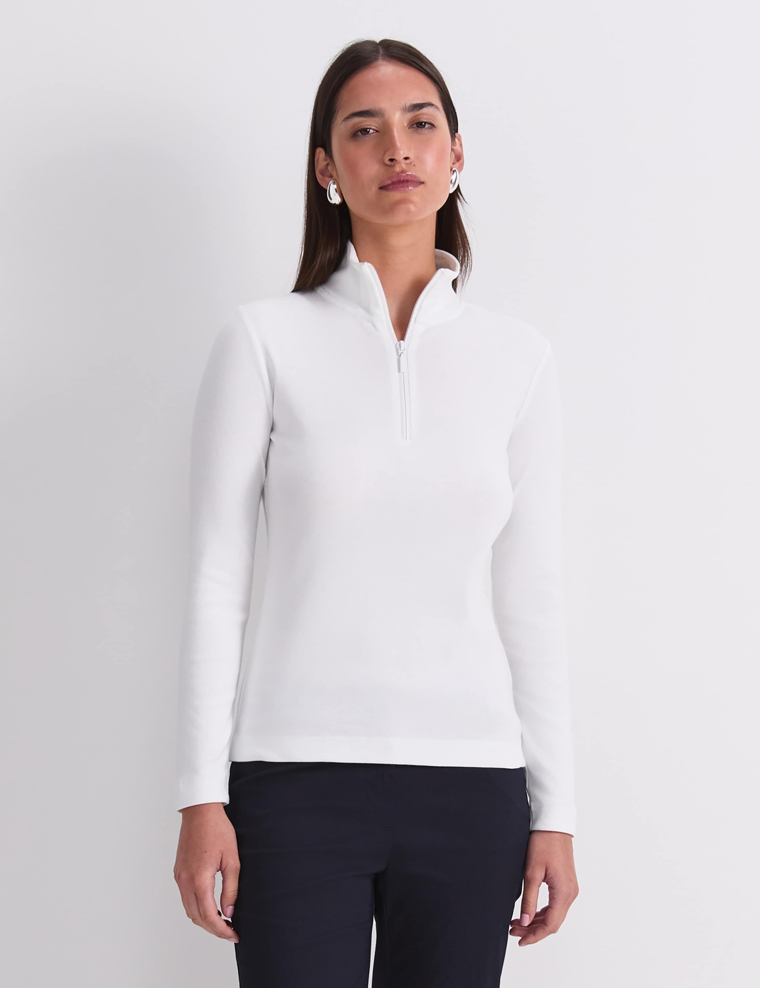 Pure Cotton Zip Funnel Neck Top 1 of 7