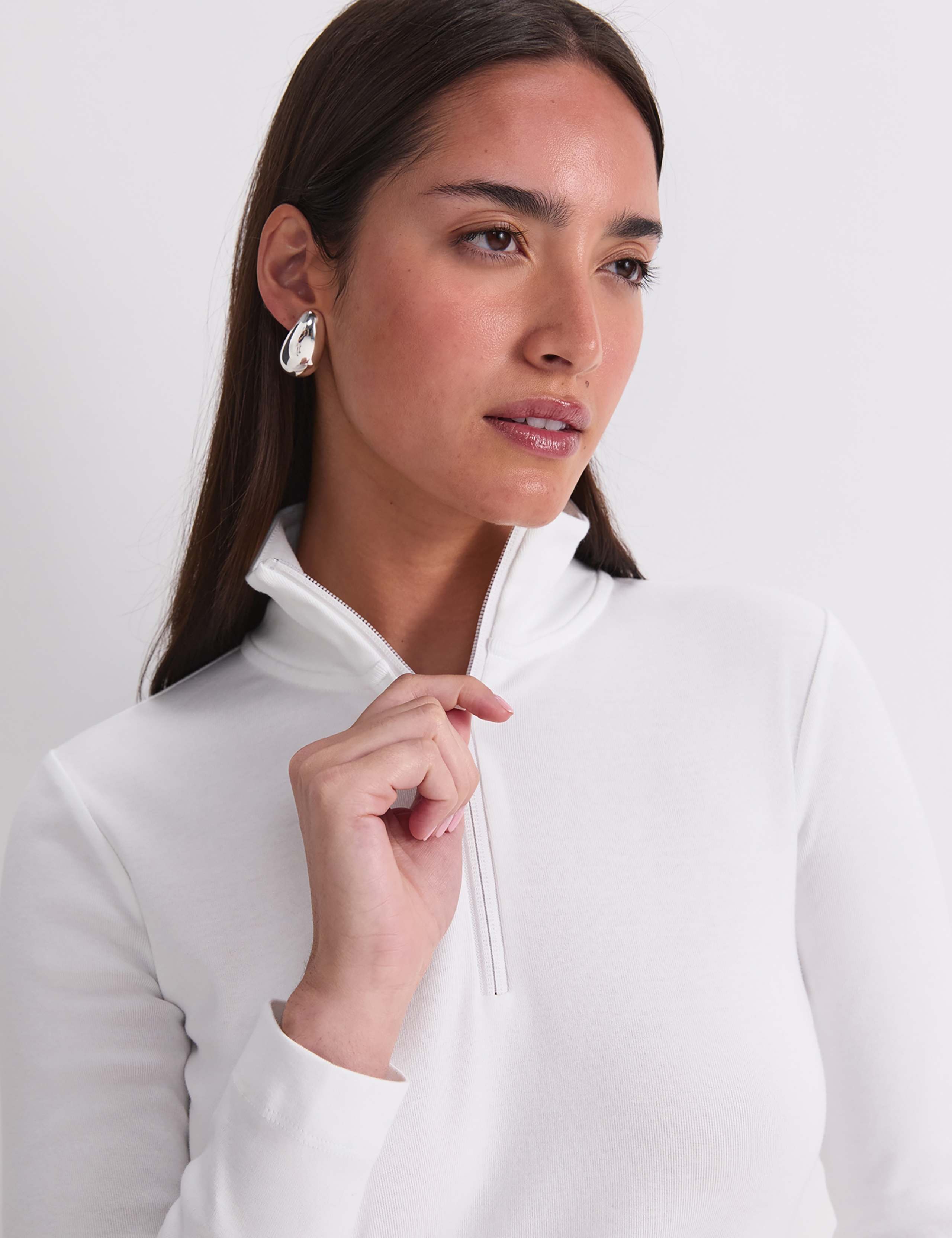 Pure Cotton Zip Funnel Neck Top 6 of 7