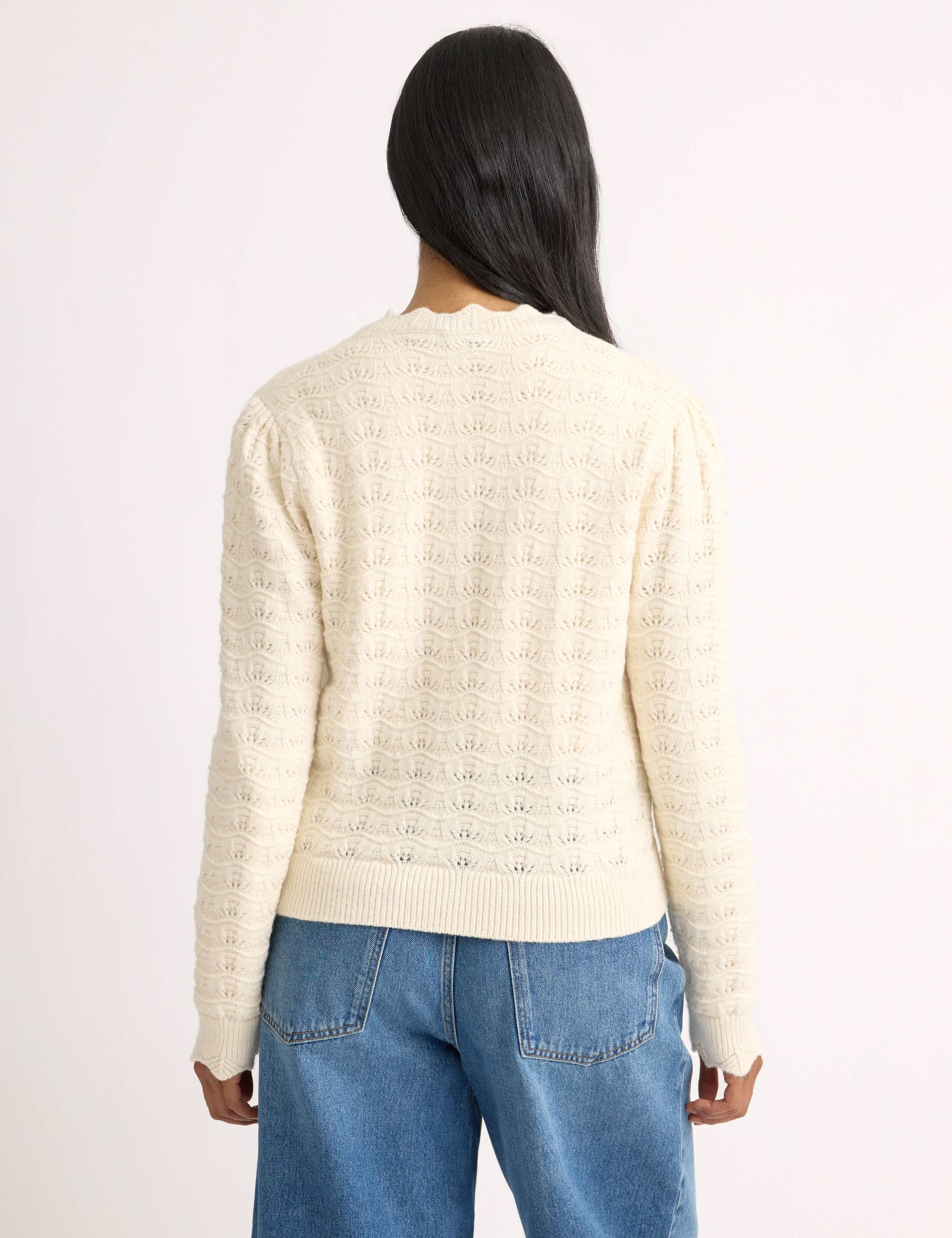 Cotton Rich Pointelle Puff Sleeve Cardigan 3 of 4