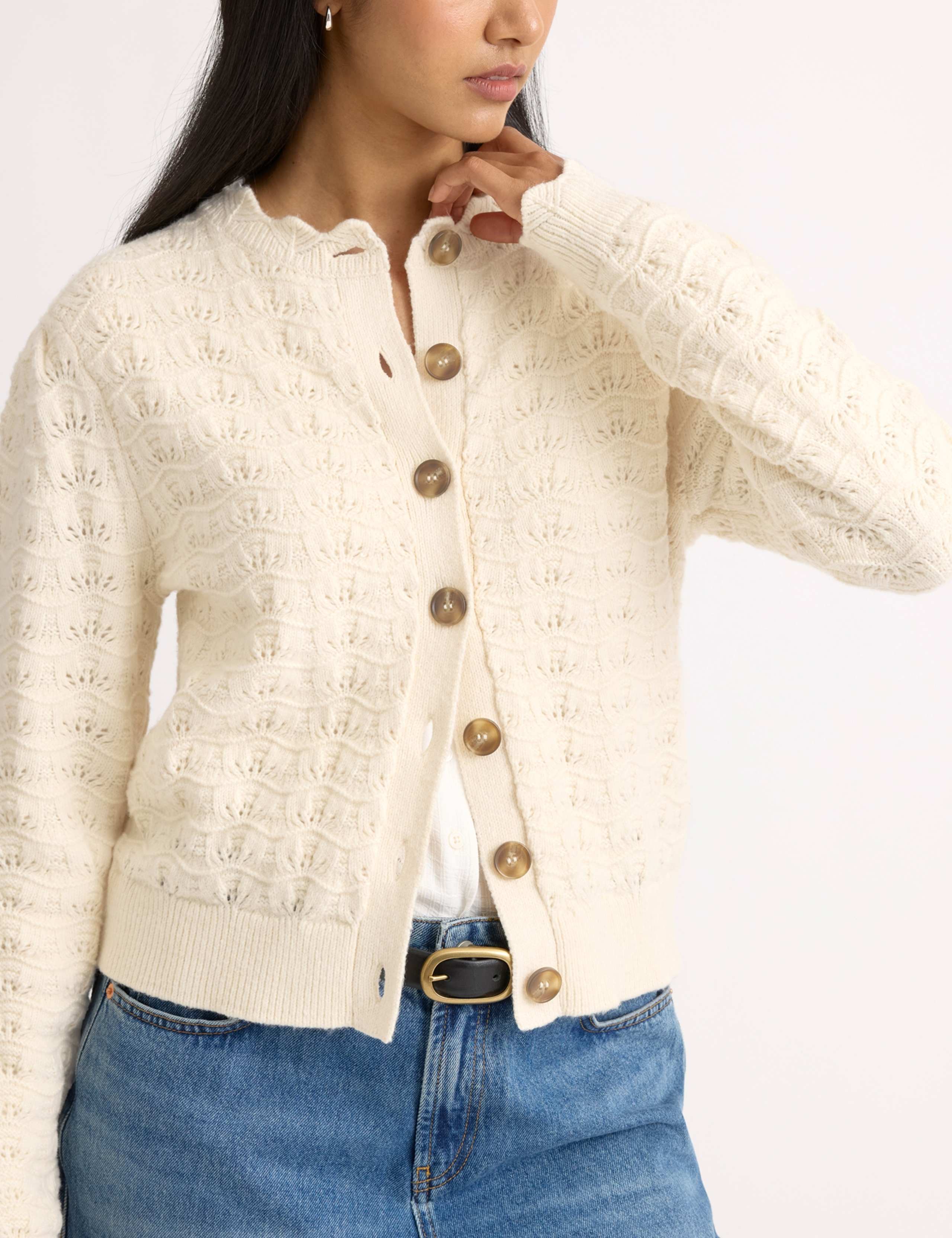 Cotton Rich Pointelle Puff Sleeve Cardigan 4 of 4