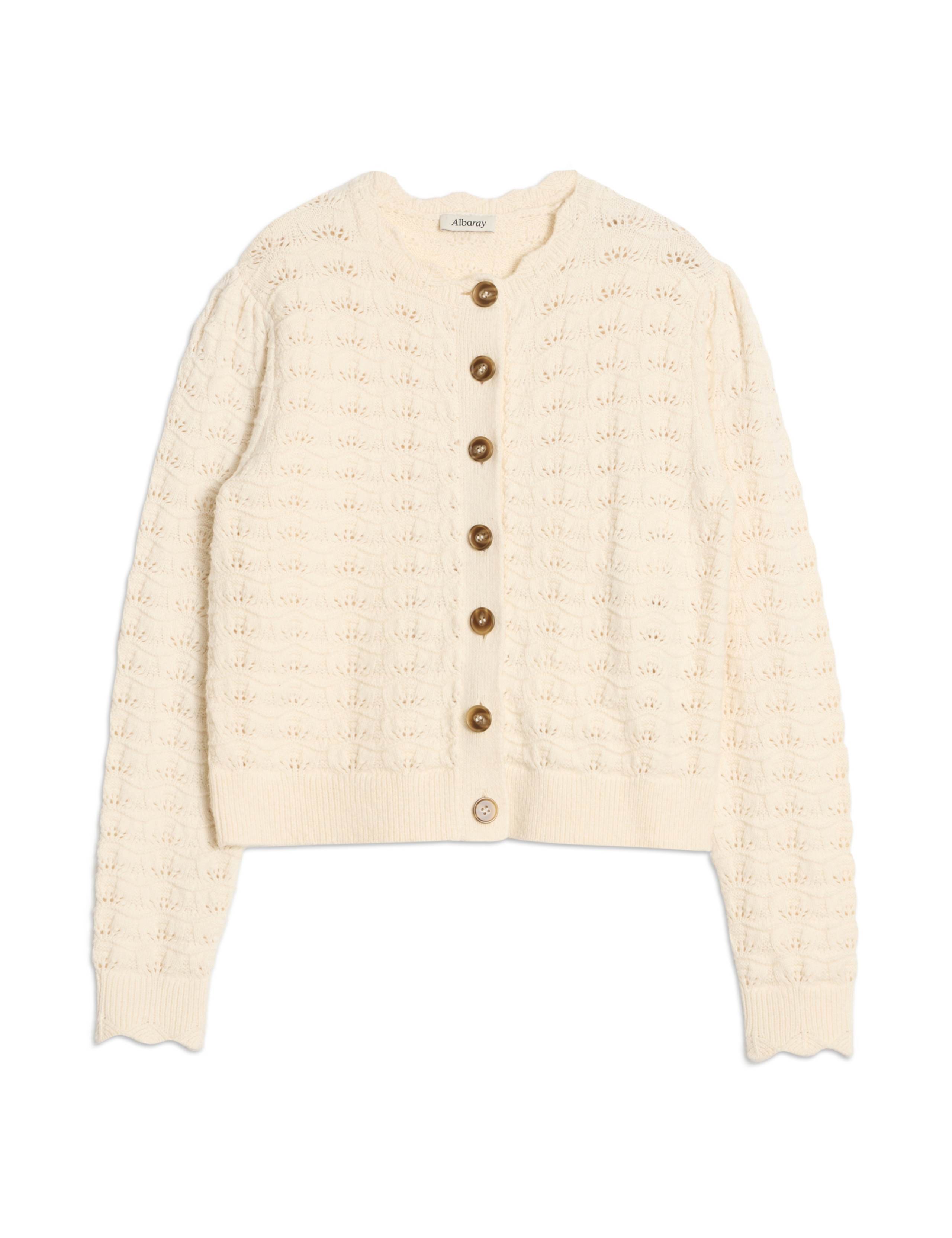 Cotton Rich Pointelle Puff Sleeve Cardigan 2 of 4