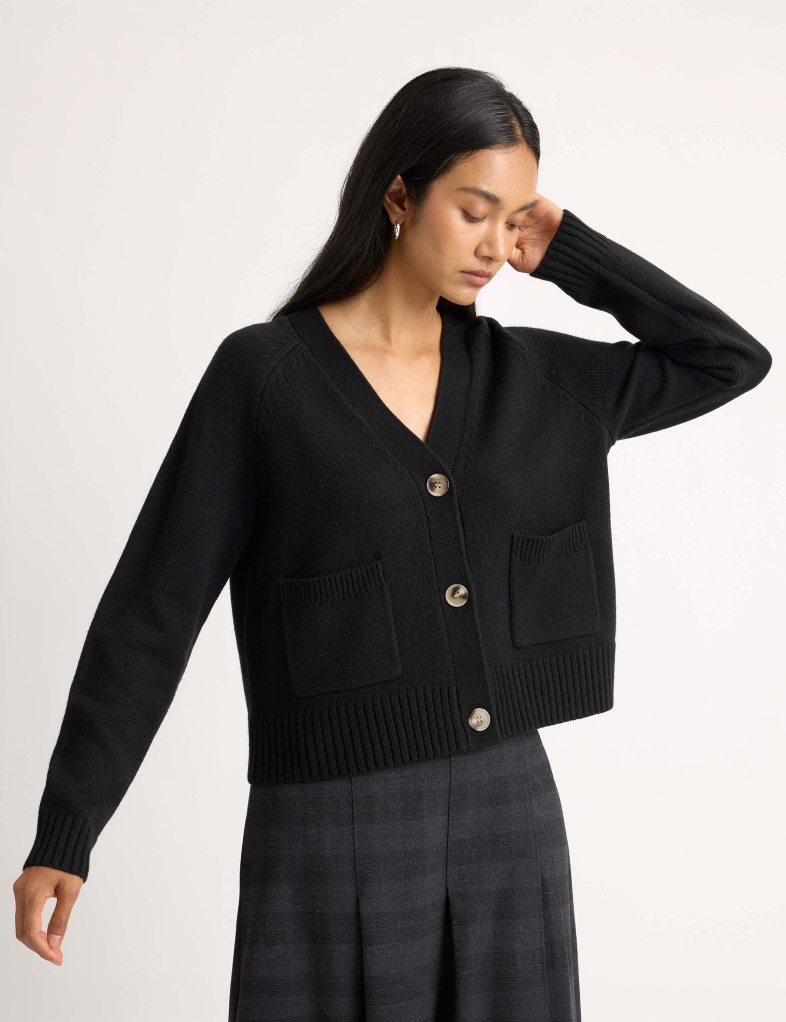 Relaxed V-Neck Button Front Cardigan with Wool 3 of 5