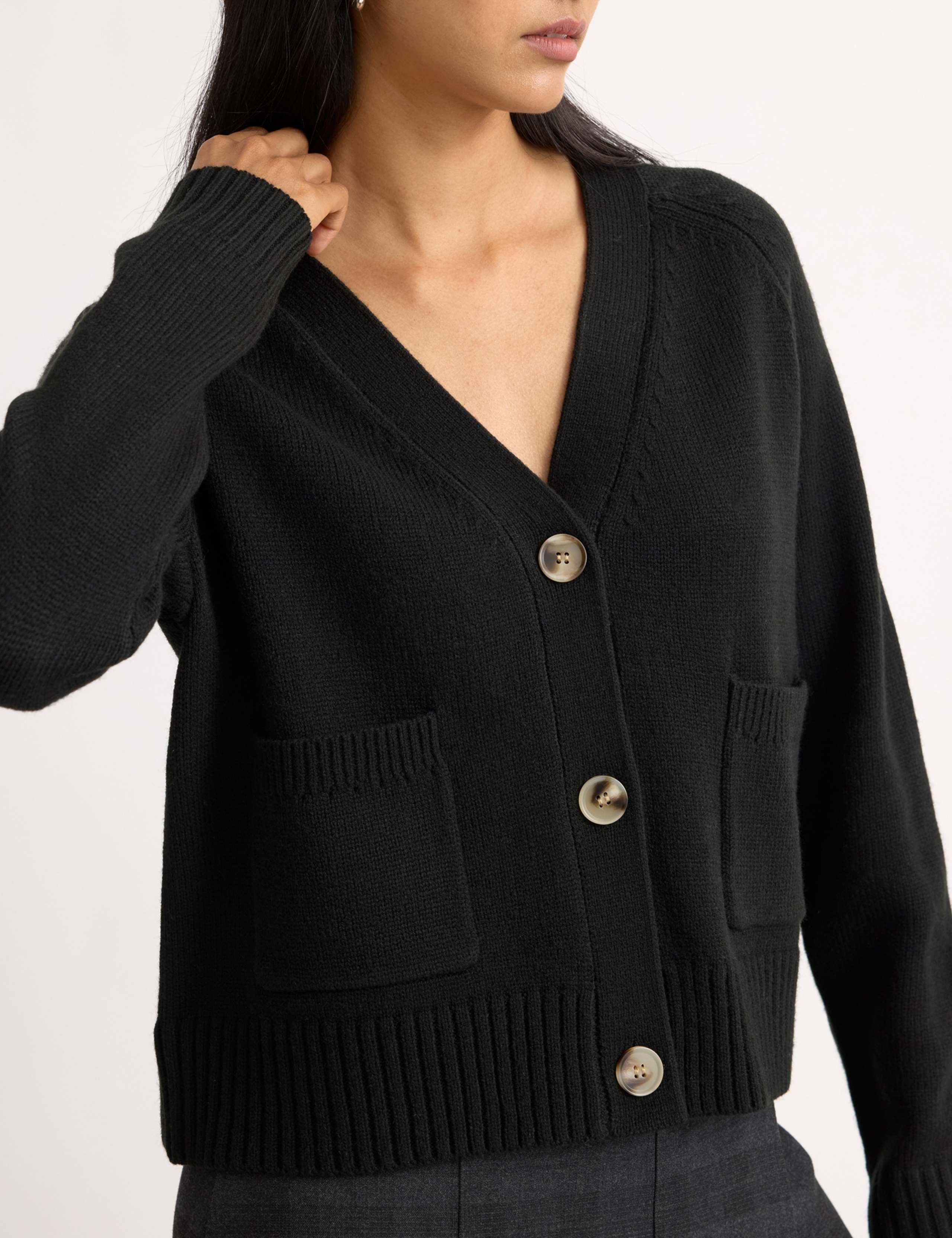 Relaxed V-Neck Button Front Cardigan with Wool 4 of 5