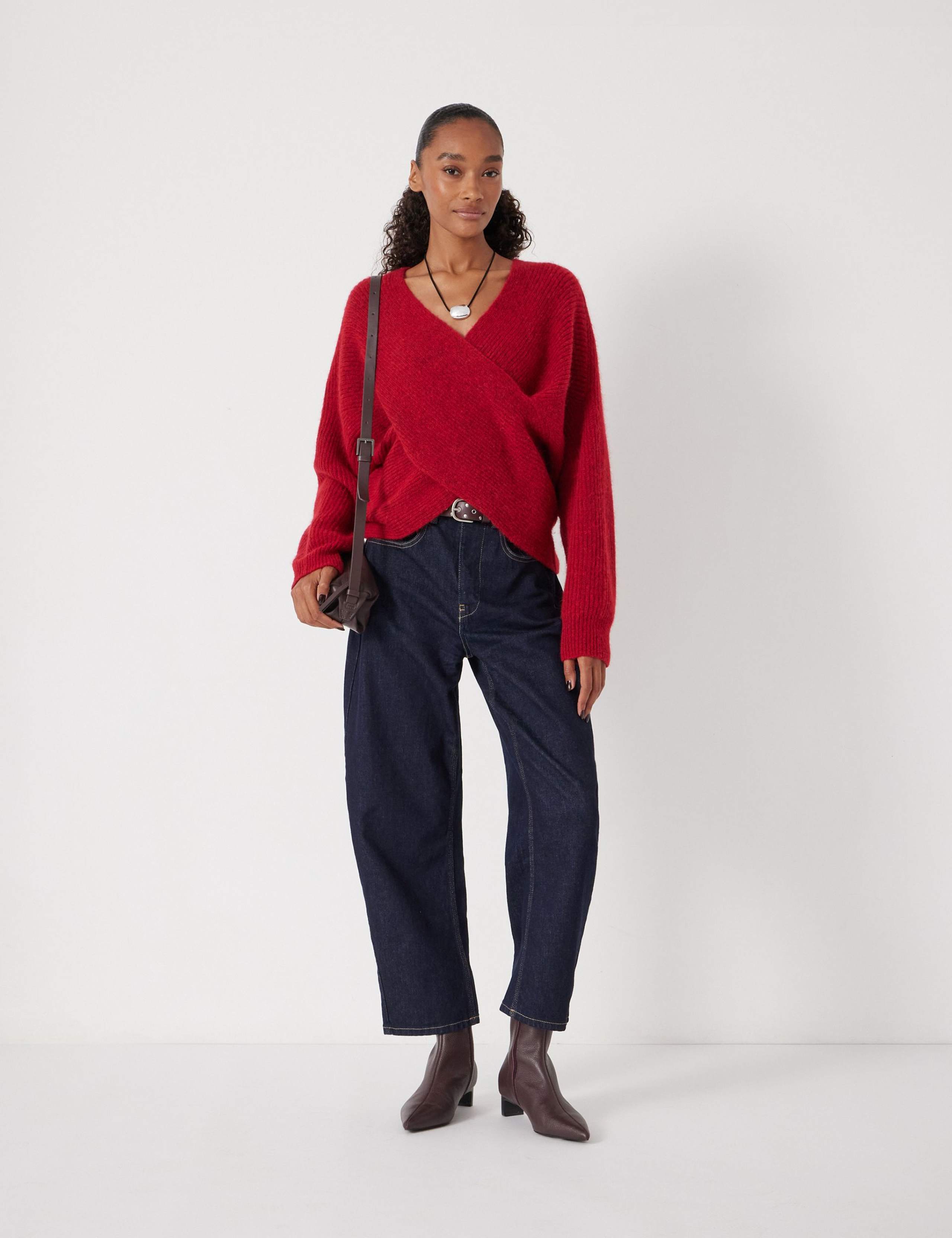Wool Blend Ribbed Cross Front Jumper 3 of 5