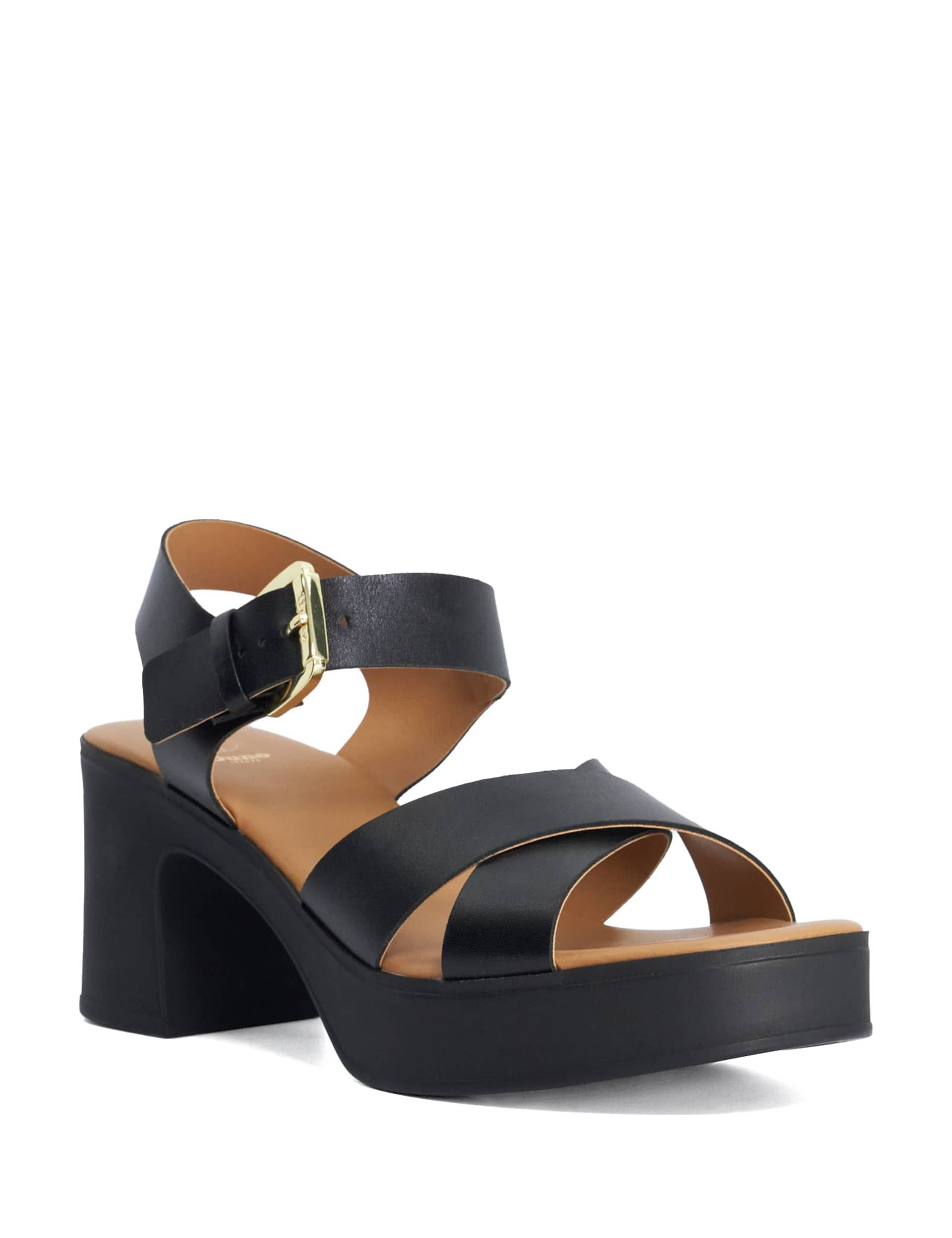 Leather Cross Strap Block Heel Sandals 2 of 5