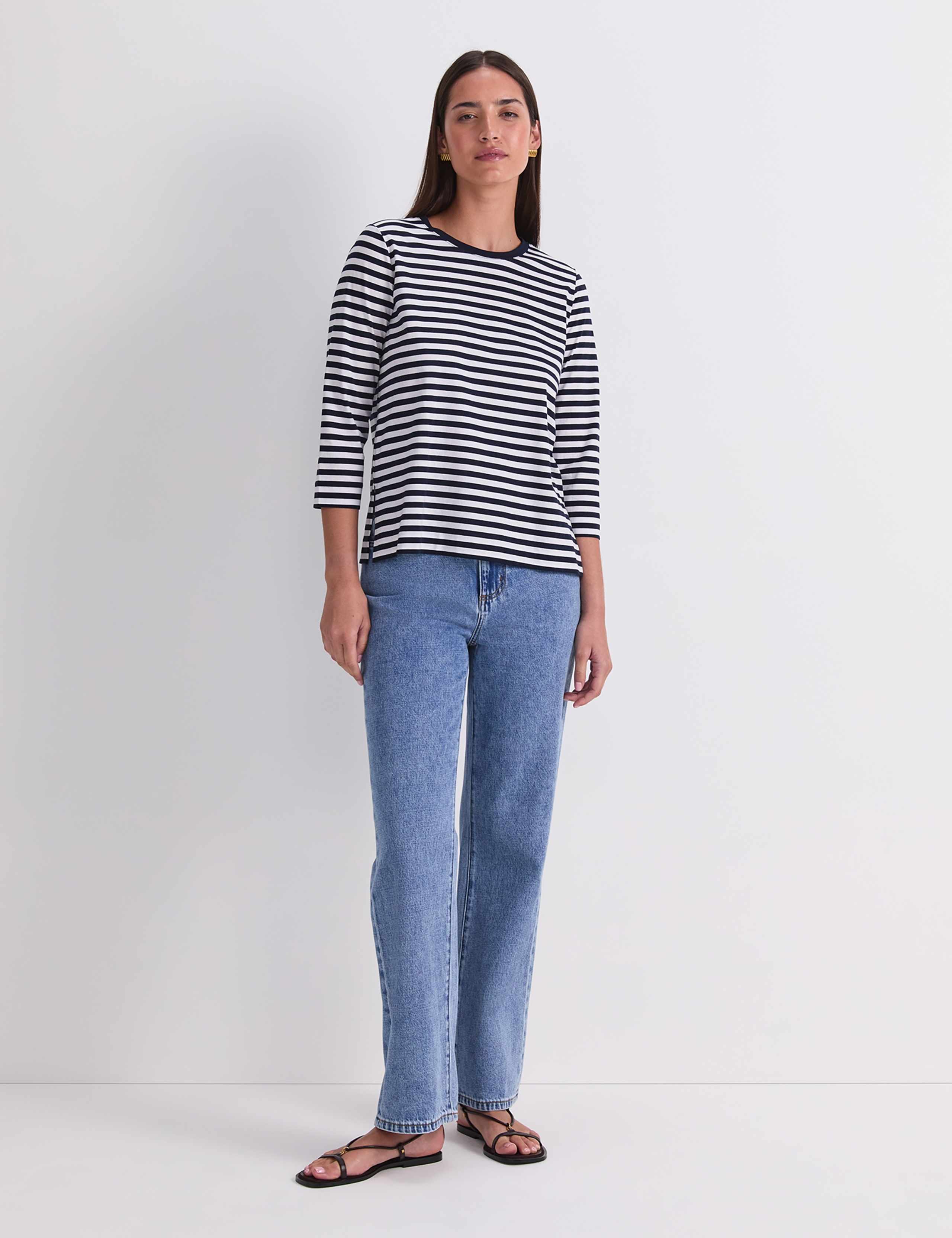 Mercerised Cotton Three-Quarter Sleeve Top 2 of 7