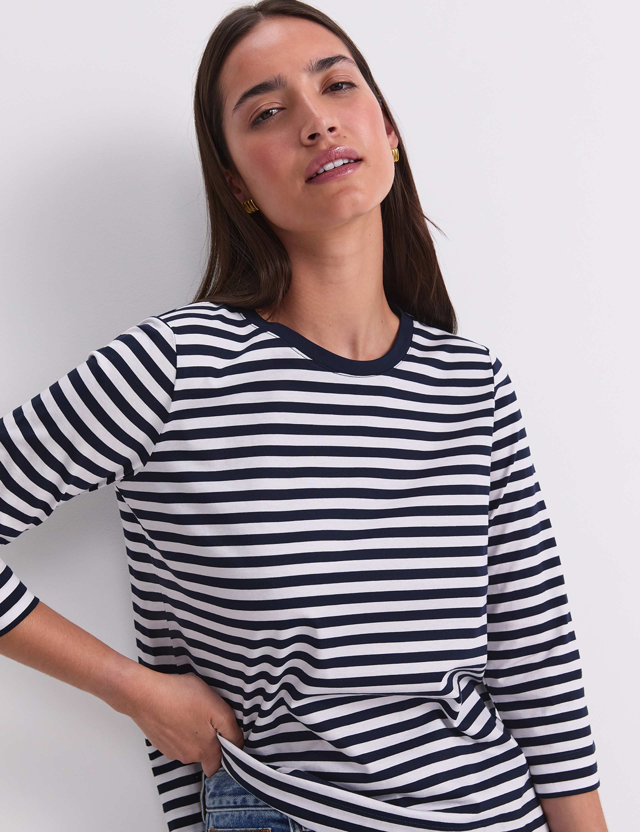 Mercerised Cotton Three-Quarter Sleeve Top 6 of 7