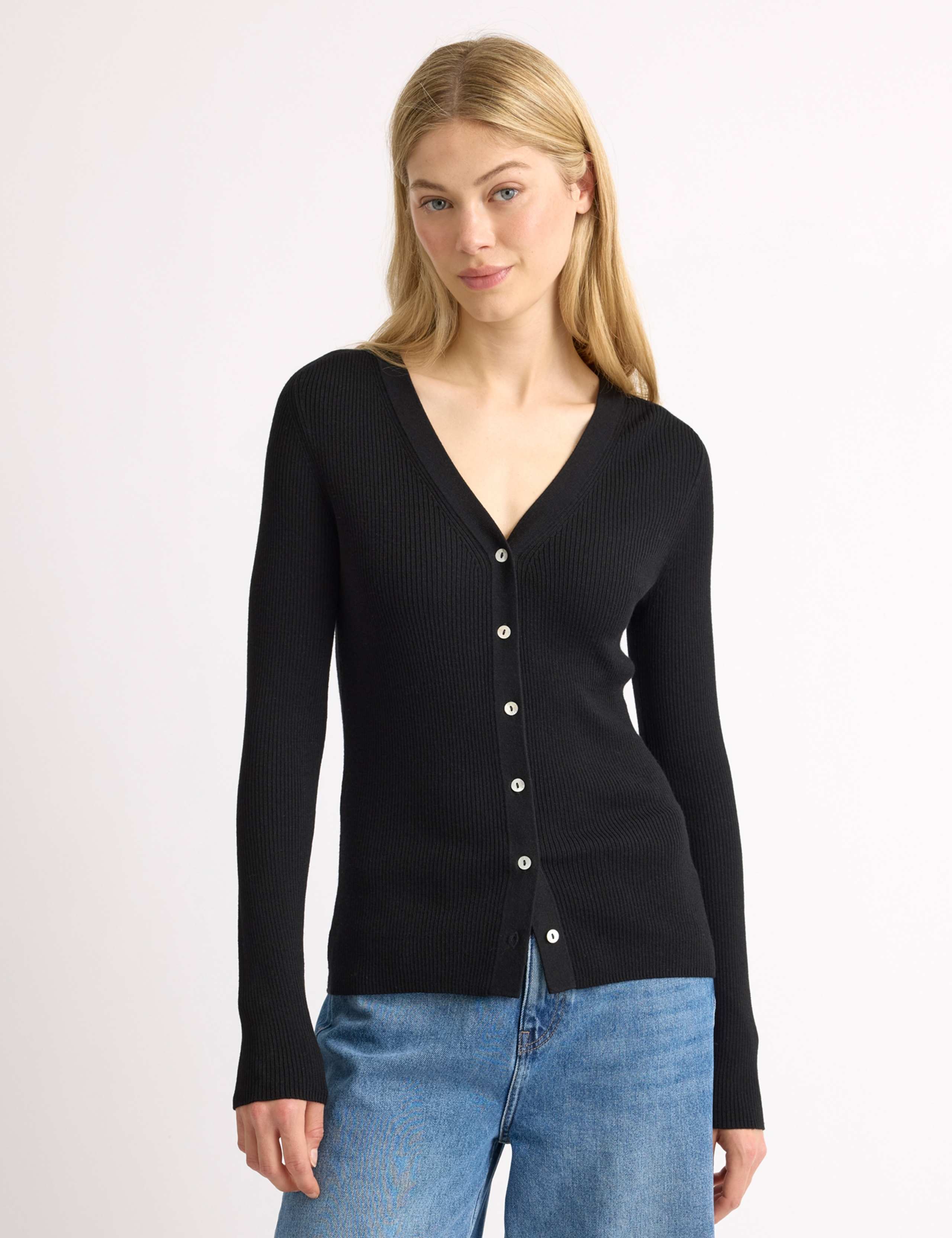 Ribbed V-Neck Cardigan 1 of 4