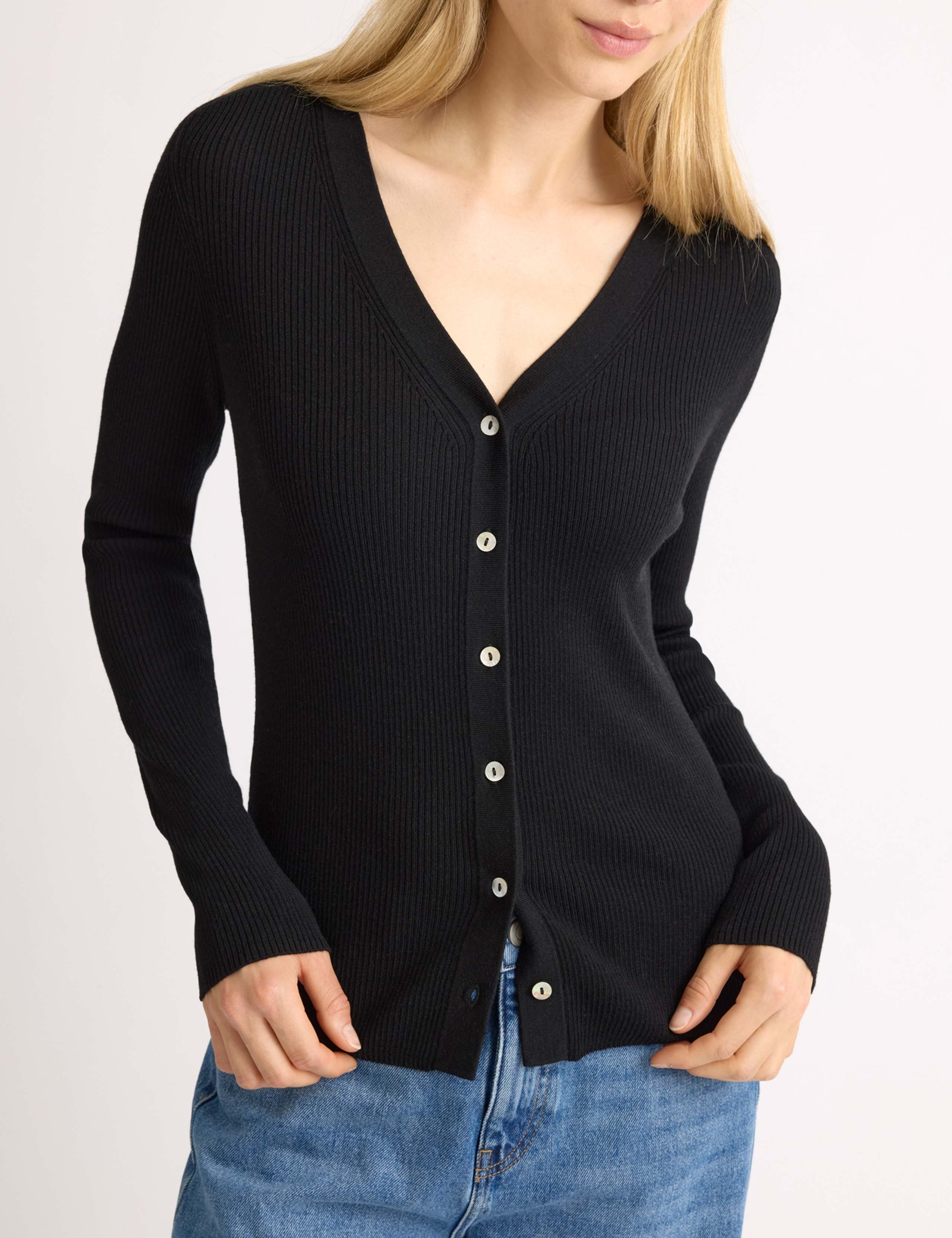 Ribbed V-Neck Cardigan 3 of 4