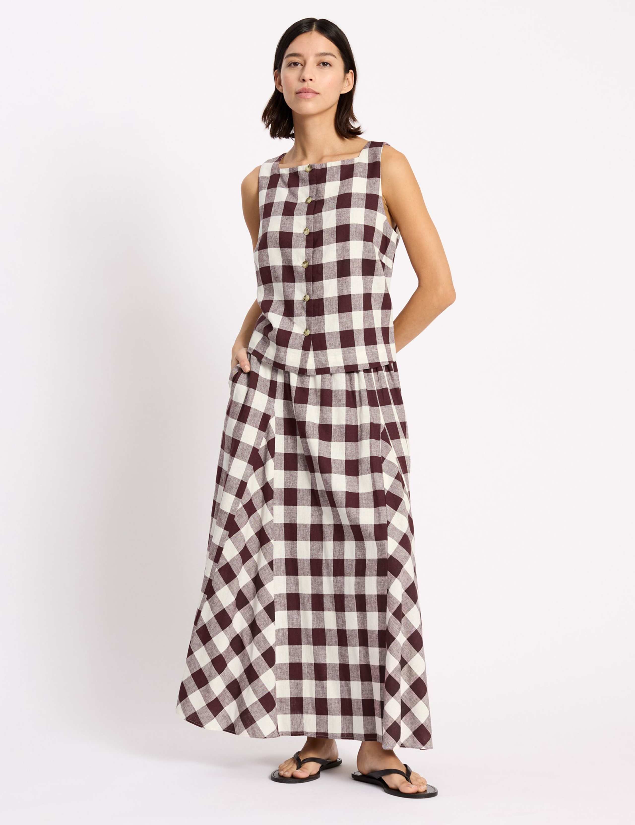 Linen Rich Gingham Square Neck Top 3 of 7