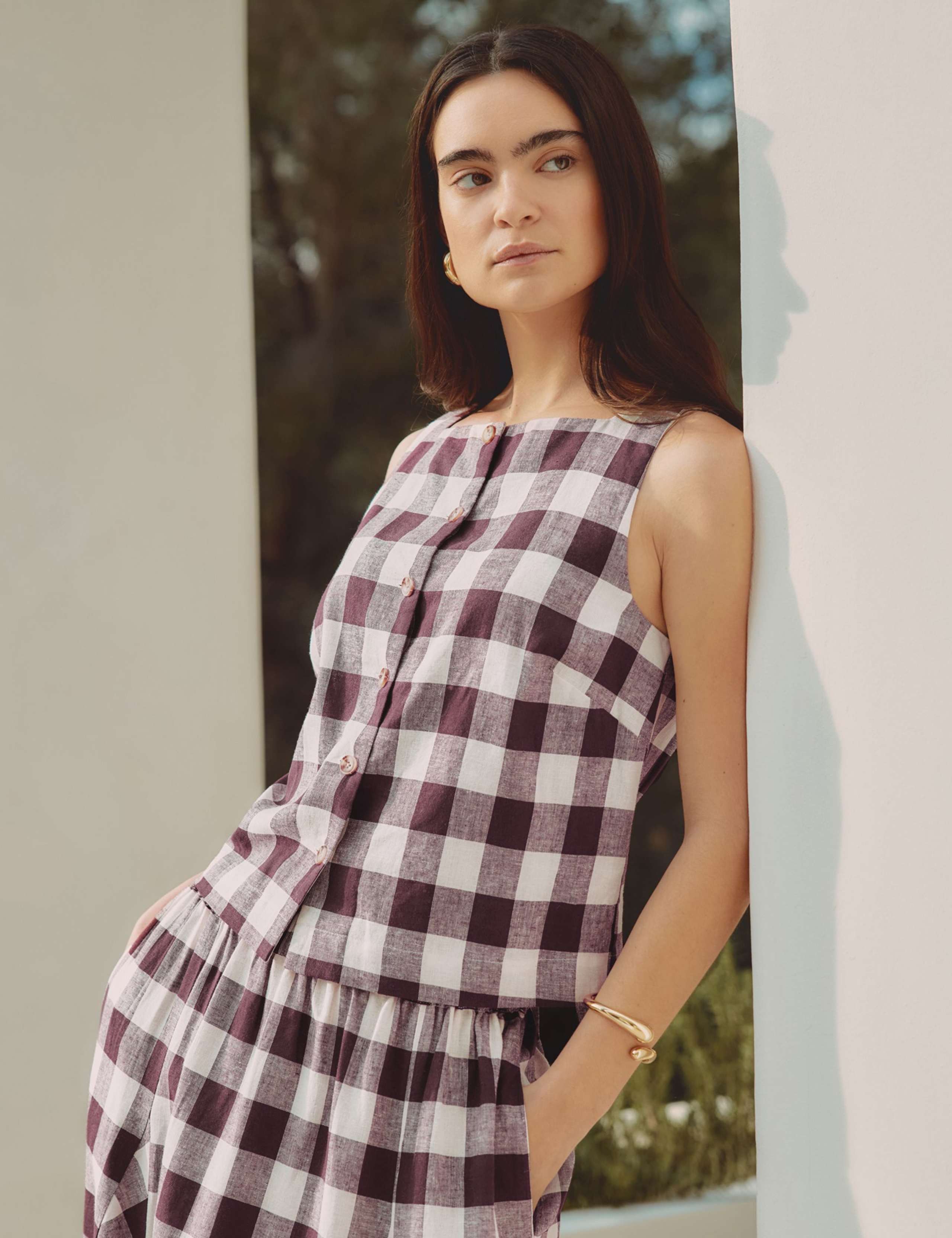 Linen Rich Gingham Square Neck Top 5 of 7