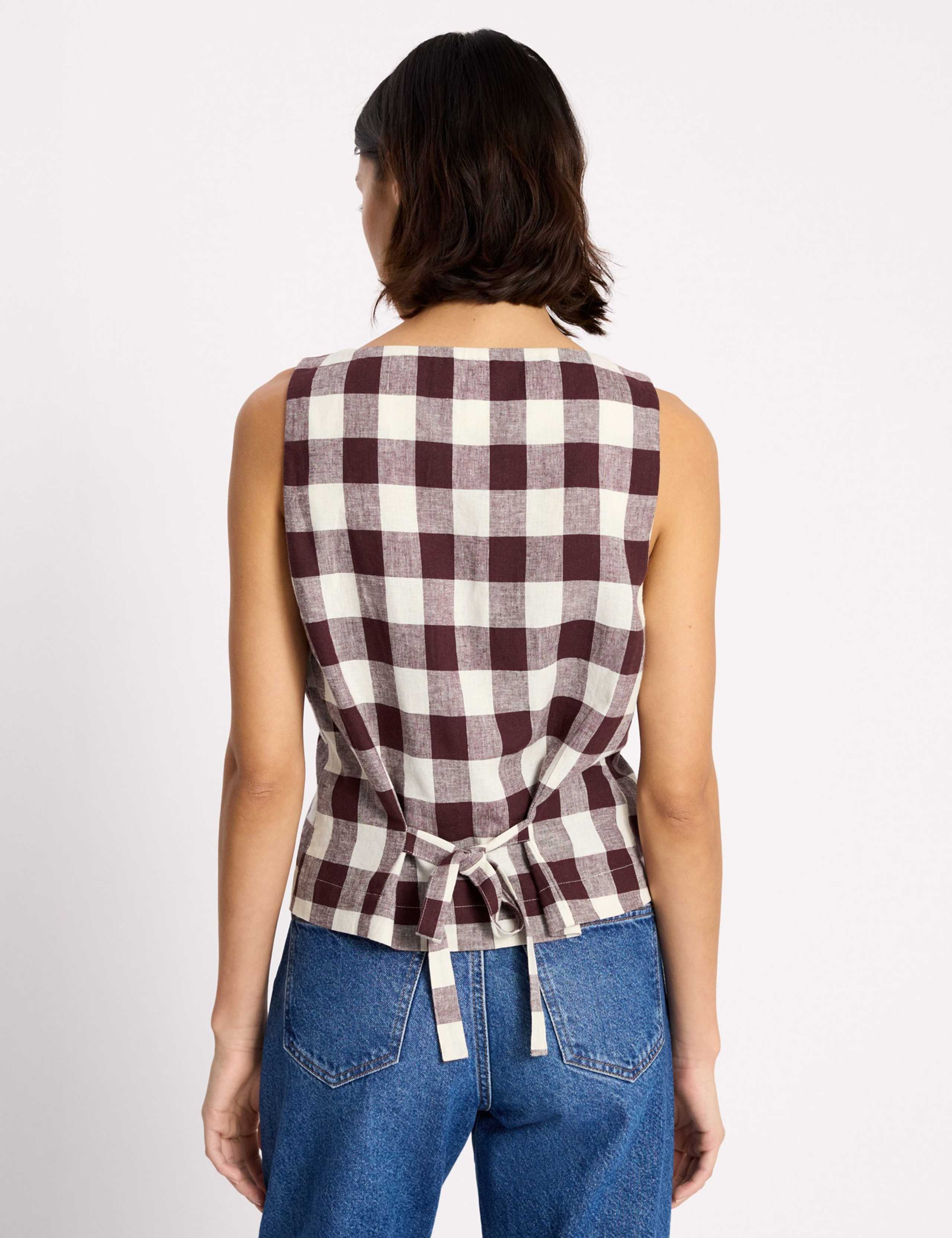Linen Rich Gingham Square Neck Top 6 of 7