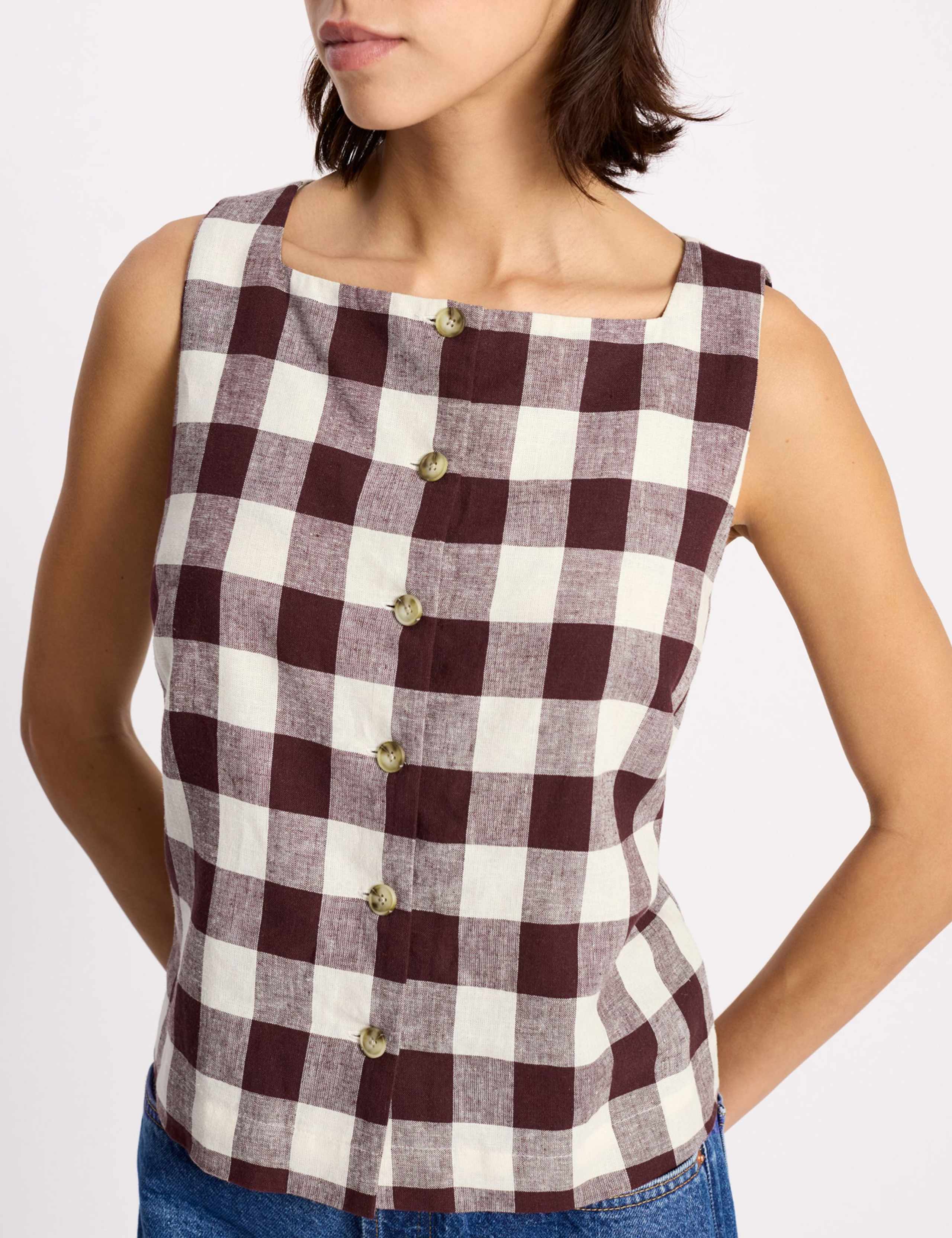 Linen Rich Gingham Square Neck Top 7 of 7