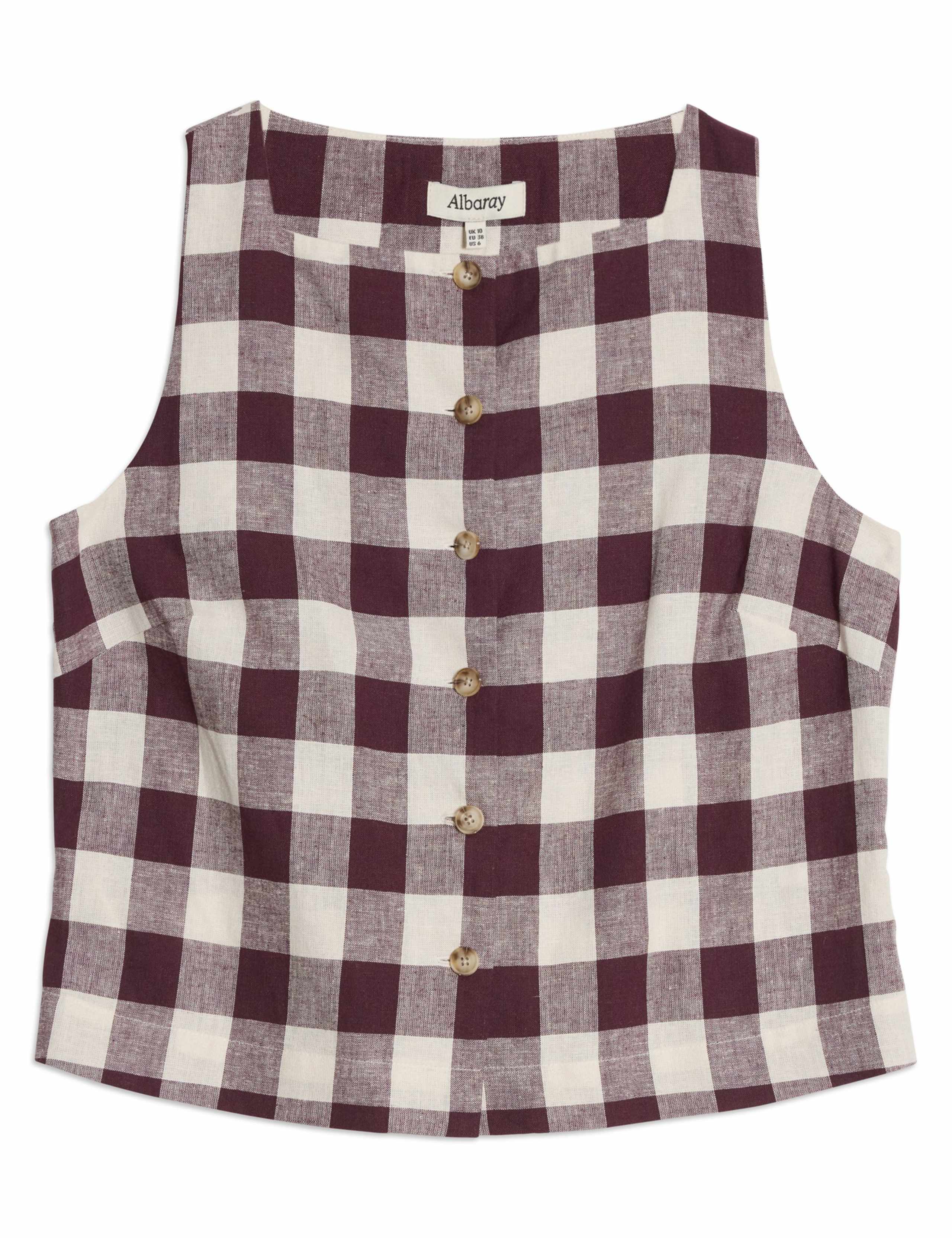 Linen Rich Gingham Square Neck Top 2 of 7