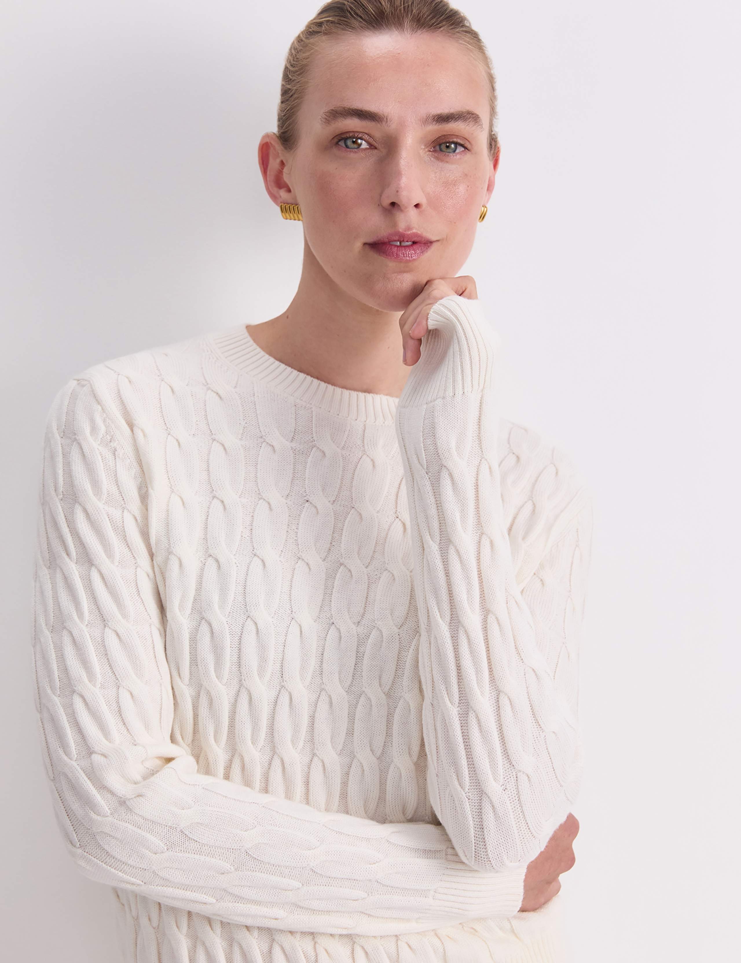 Pure Merino Wool Cable Knit Crew Neck Jumper 5 of 6