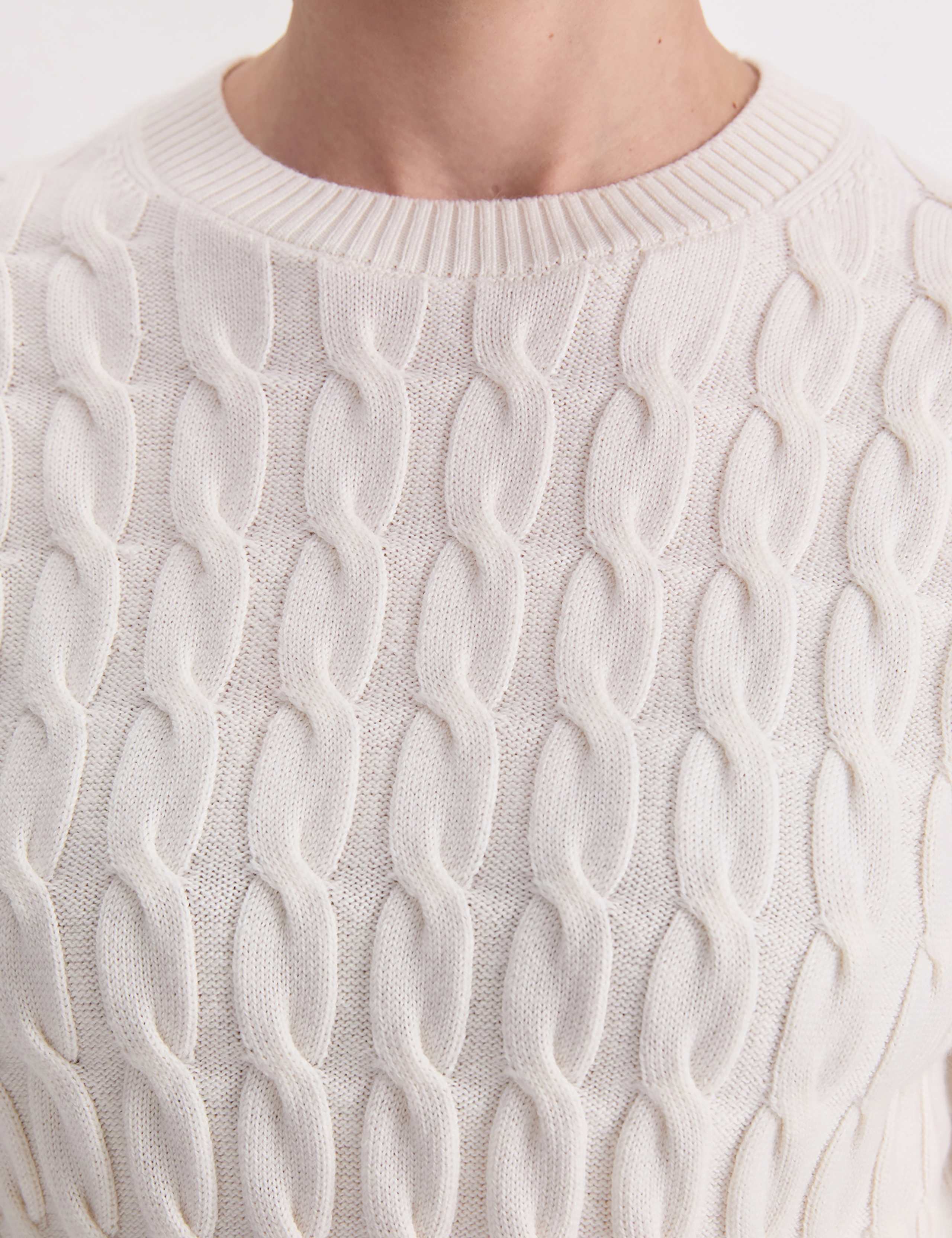 Pure Merino Wool Cable Knit Crew Neck Jumper 6 of 6