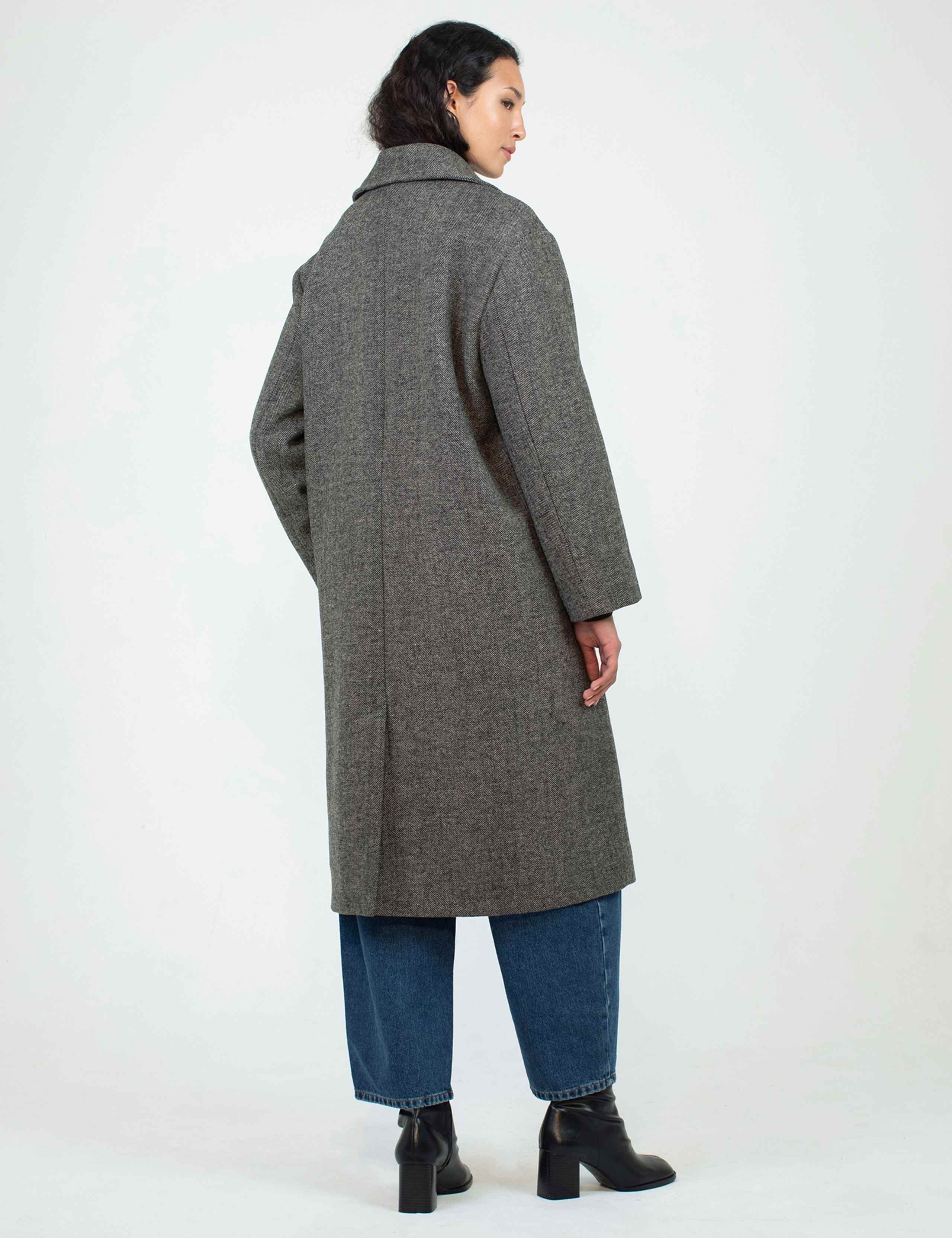 Wool Blend Herringbone Collared Longline Coat 4 of 4