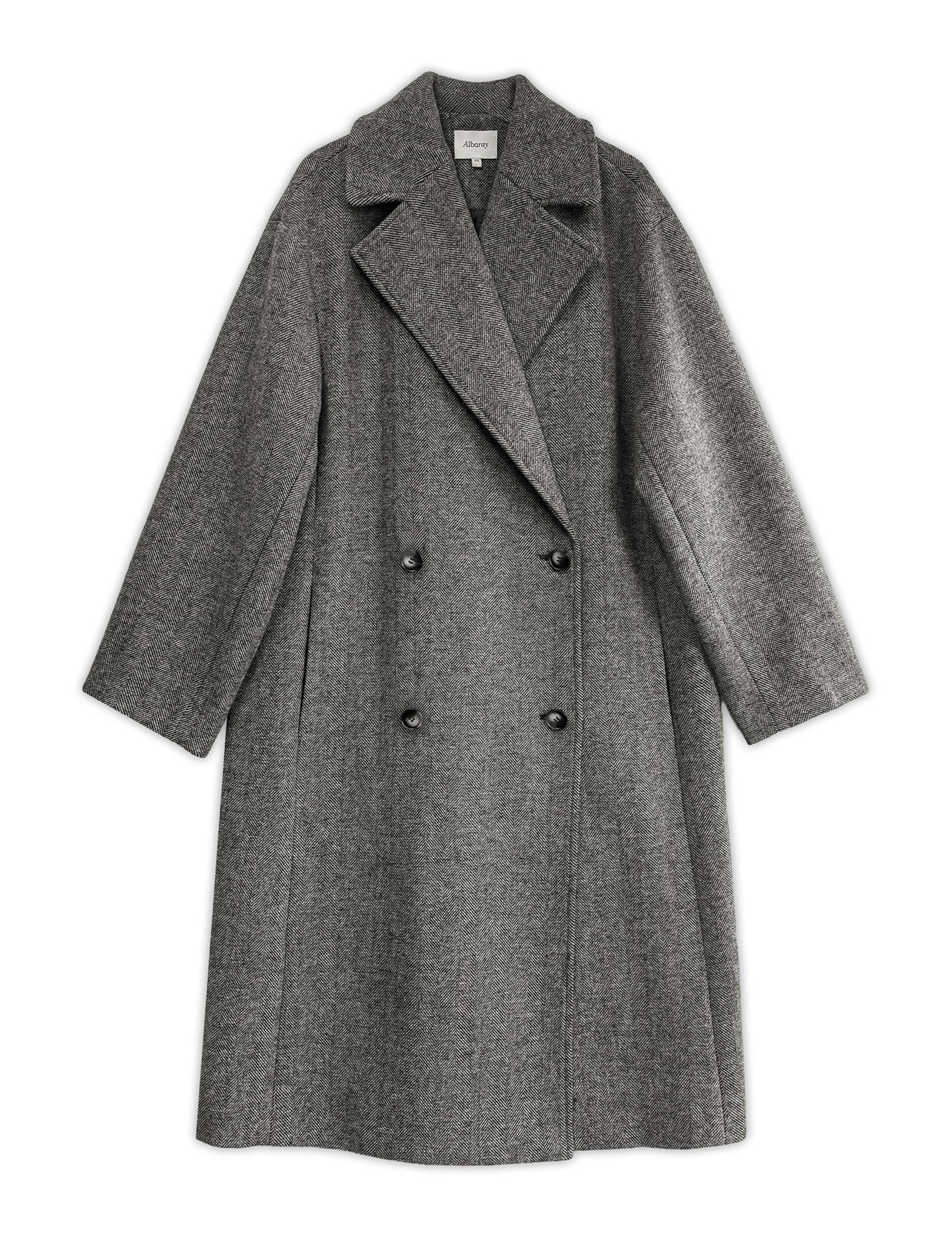 Wool Blend Herringbone Collared Longline Coat 2 of 4