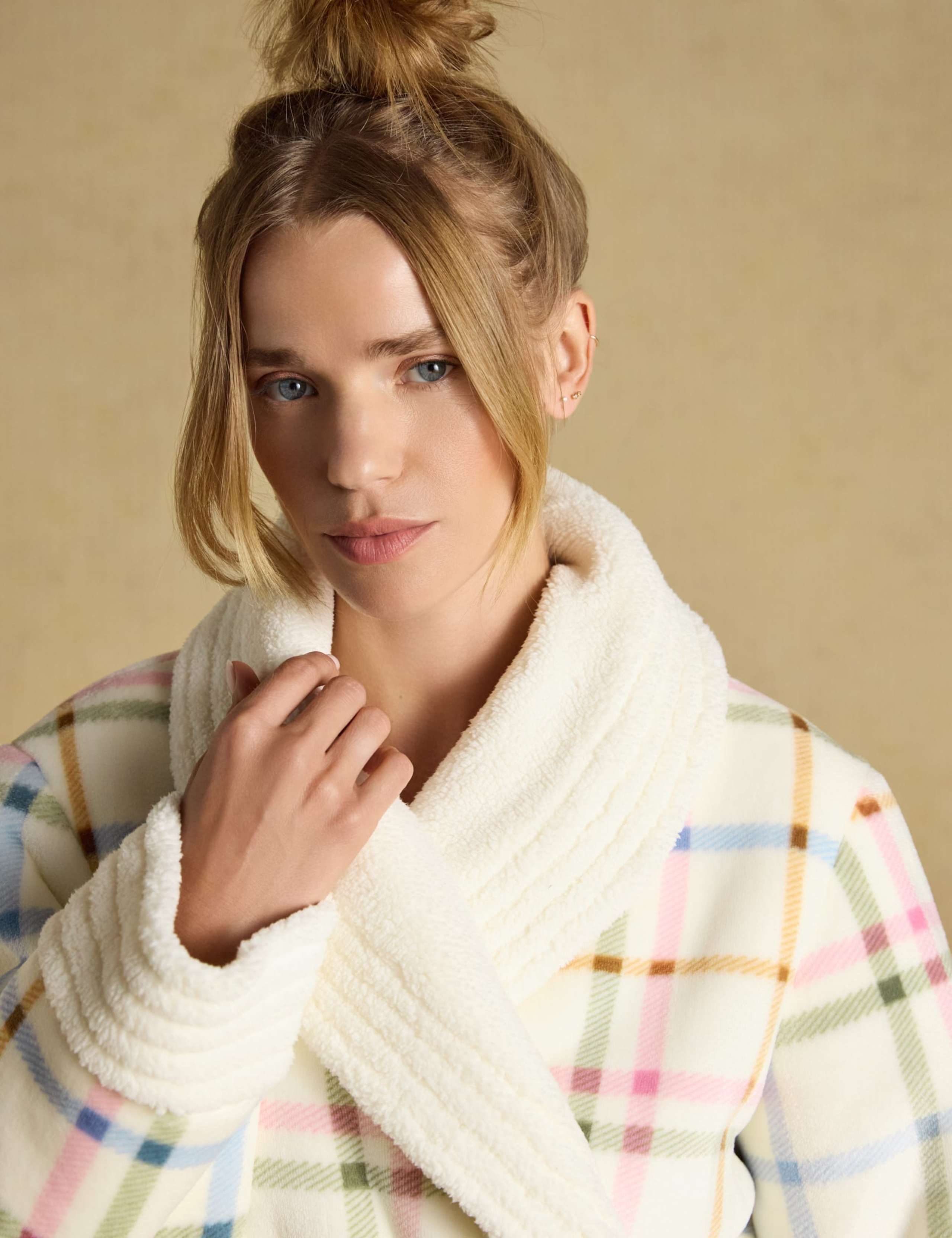 Fleece Checked Tie Dressing Gown 2 of 8