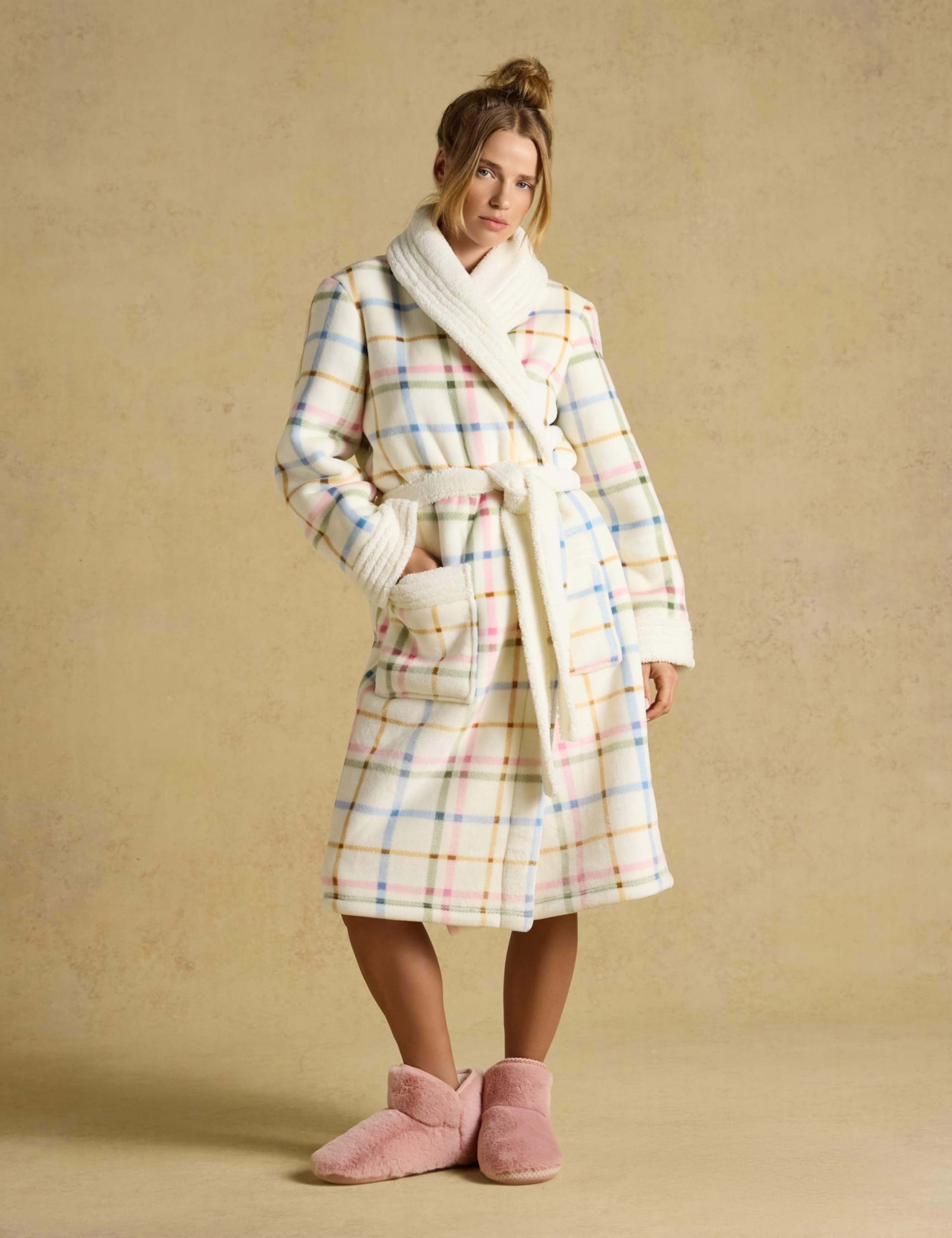 Fleece Checked Tie Dressing Gown 4 of 8