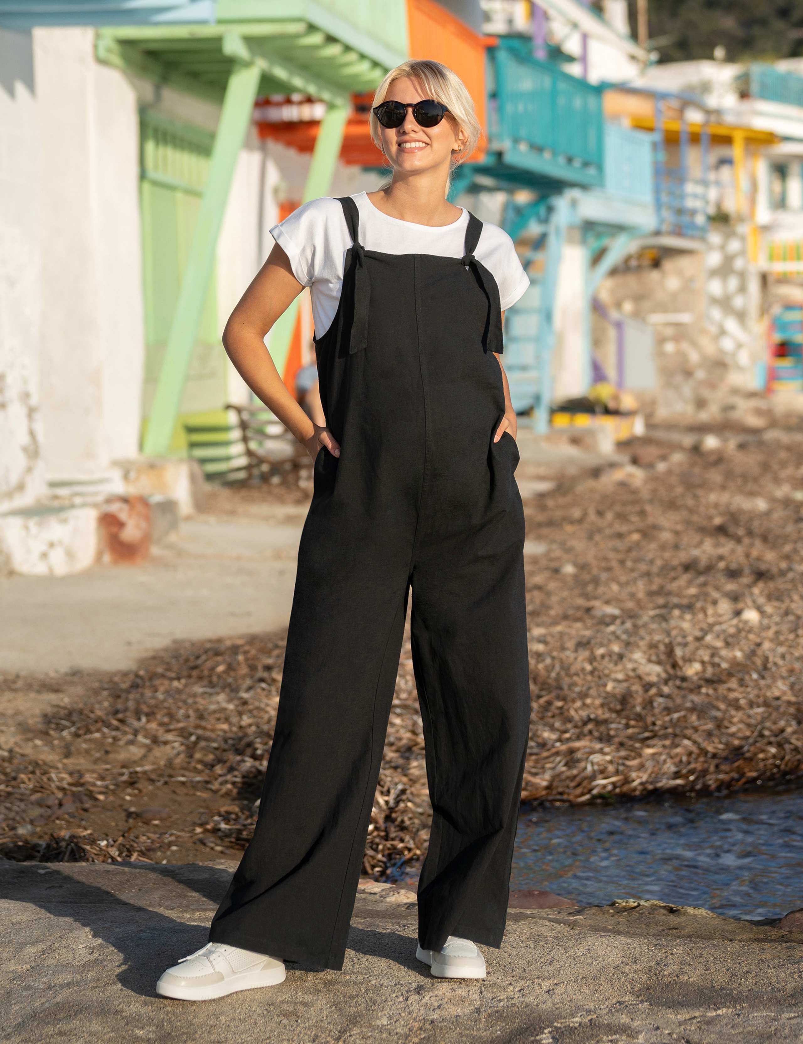 Maternity Cotton Rich Wide Leg Dungarees 4 of 5