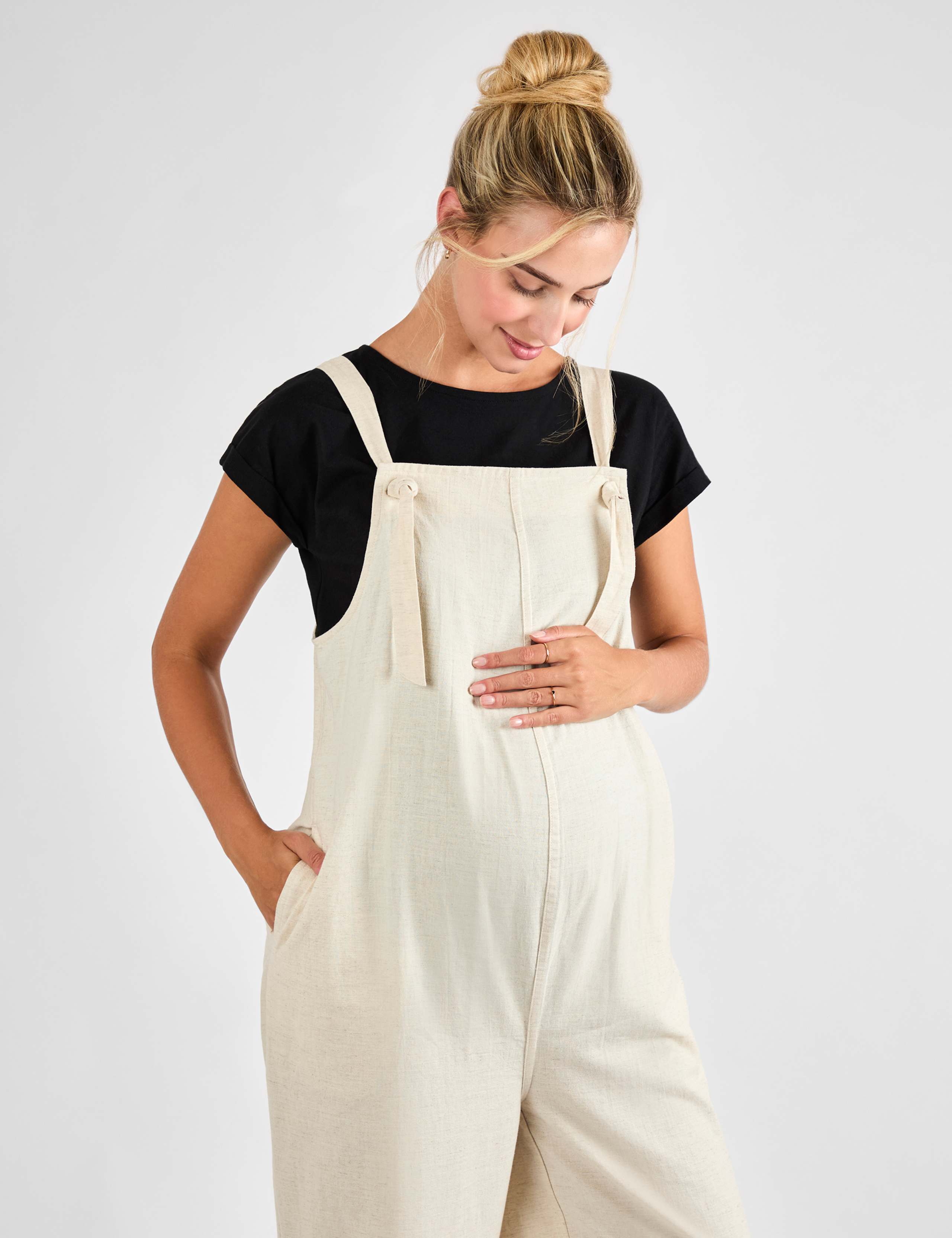 Maternity Cotton Rich Wide Leg Dungarees 4 of 4
