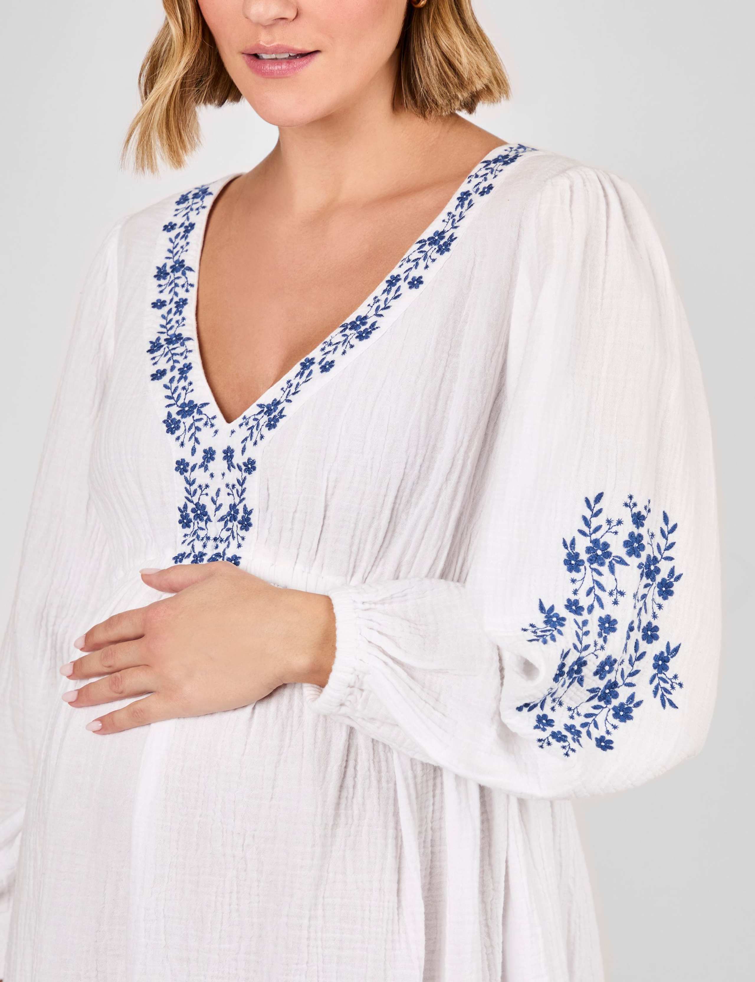 Maternity Pure Cotton Embroidered Mini Dress 3 of 4