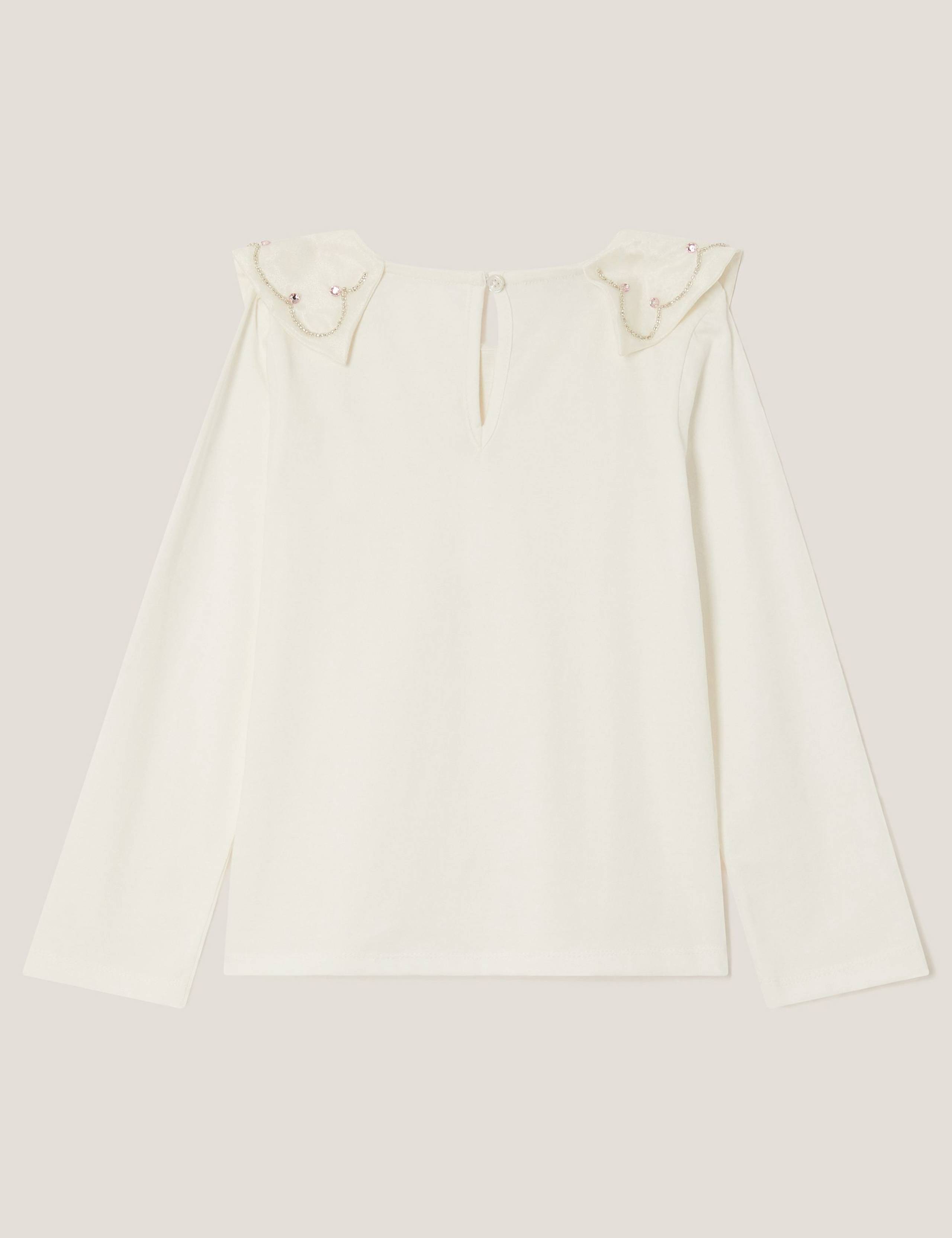 Pure Cotton Bow Collar Rhinestone Top (3-15 Yrs) 3 of 4