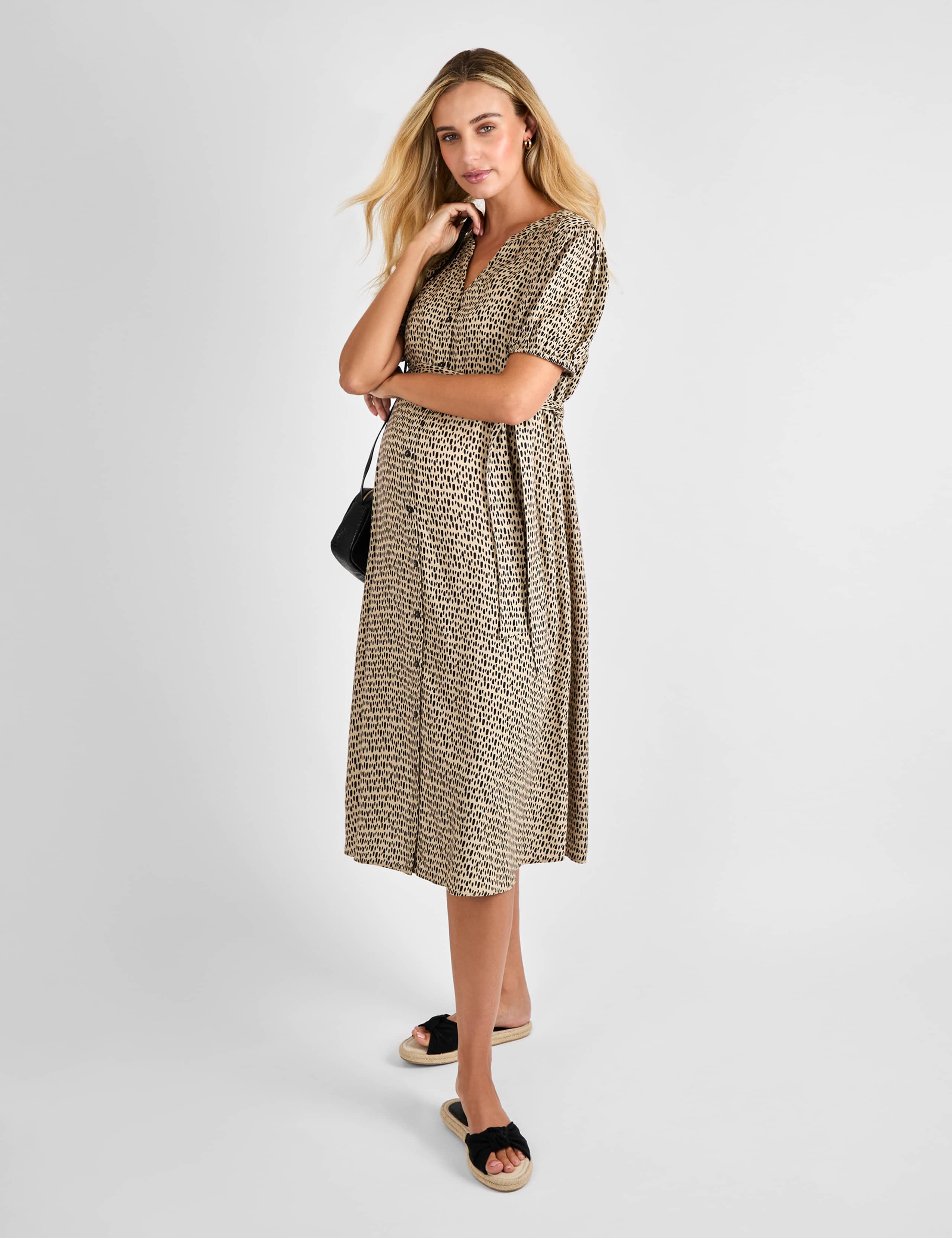 Maternity Printed Belted Midi Shirt Dress 2 of 4