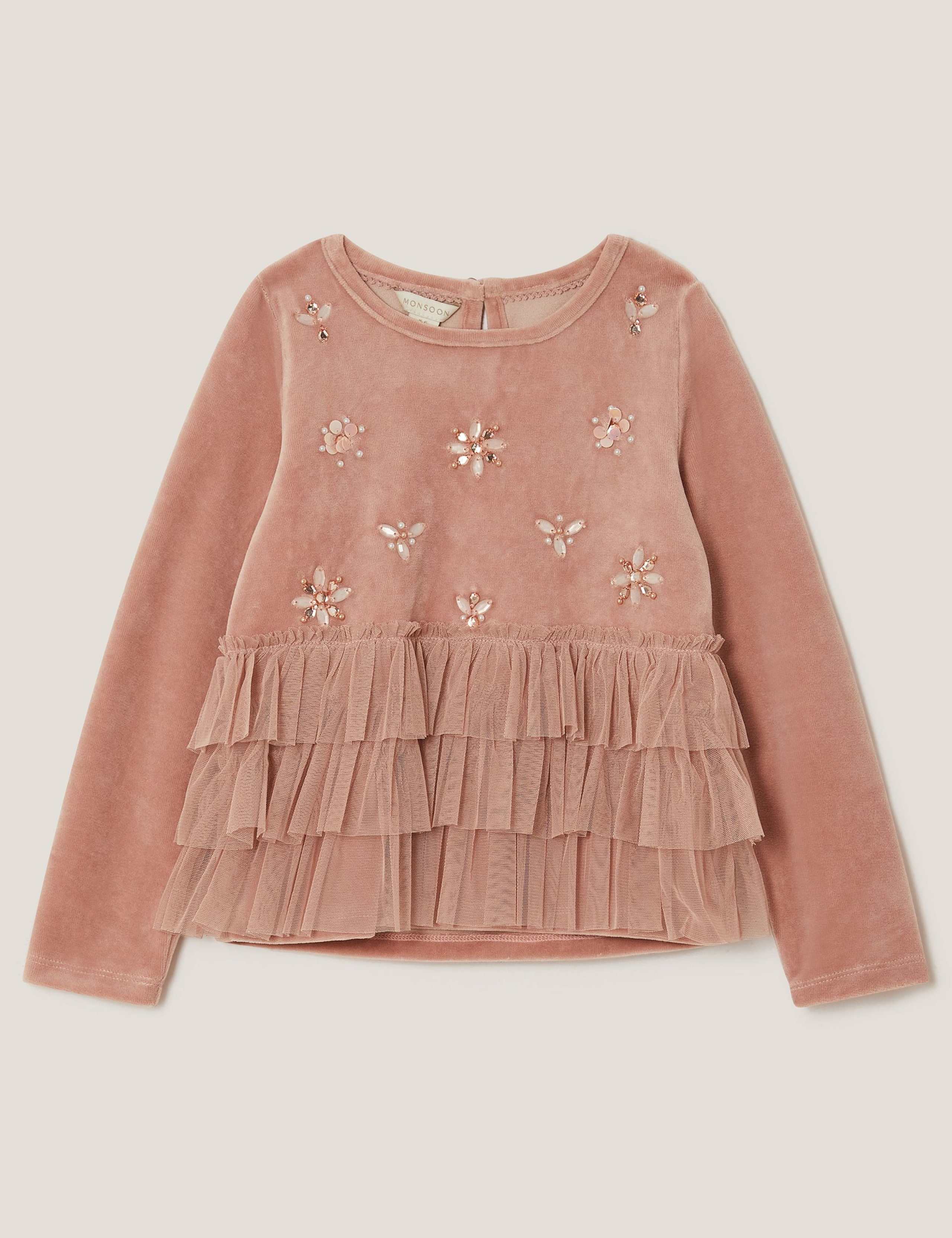 Cotton Rich Embellished Tulle Velour Top (5-15 Yrs) 4 of 4