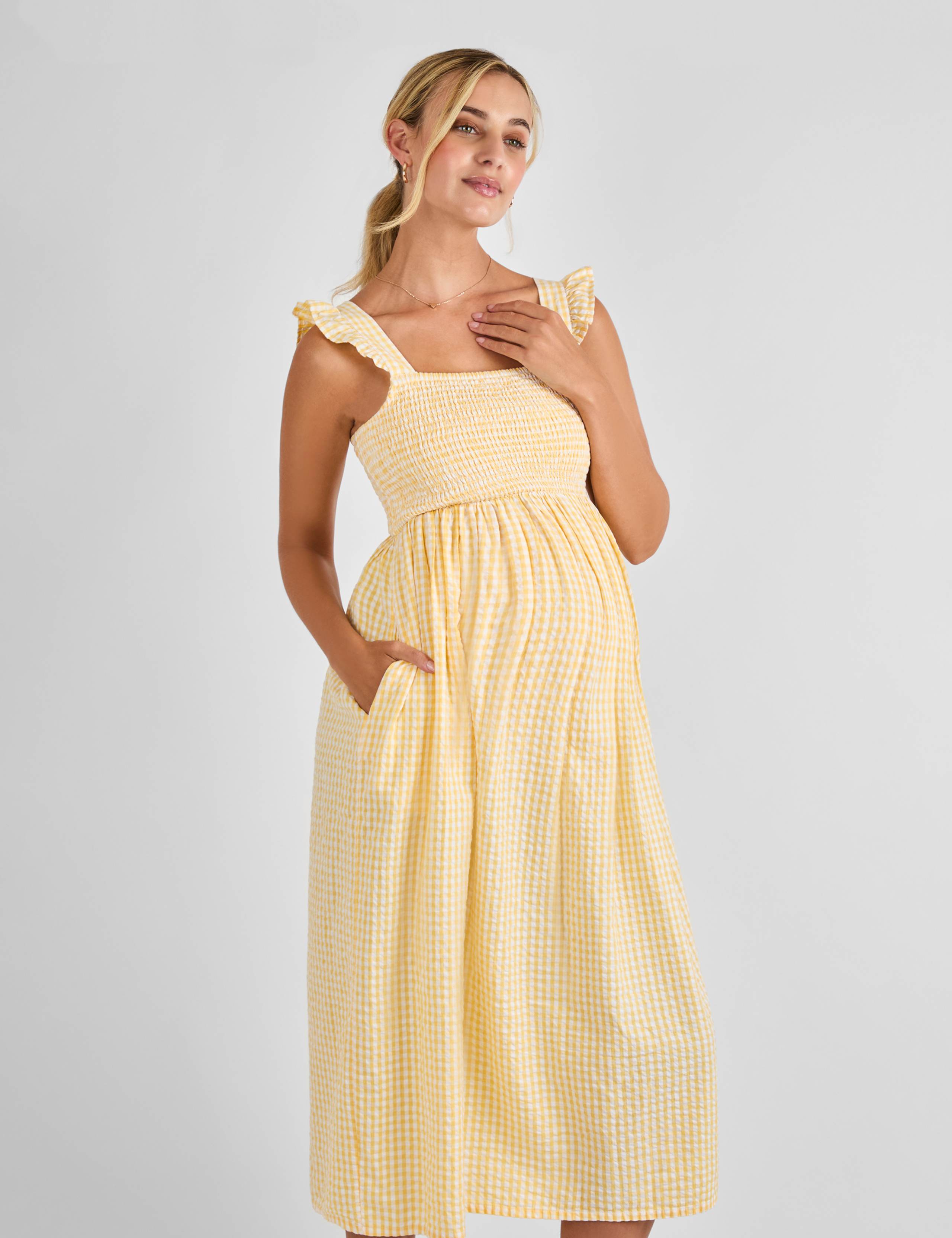 Maternity Pure Cotton Gingham Midi Smock Dress 2 of 4