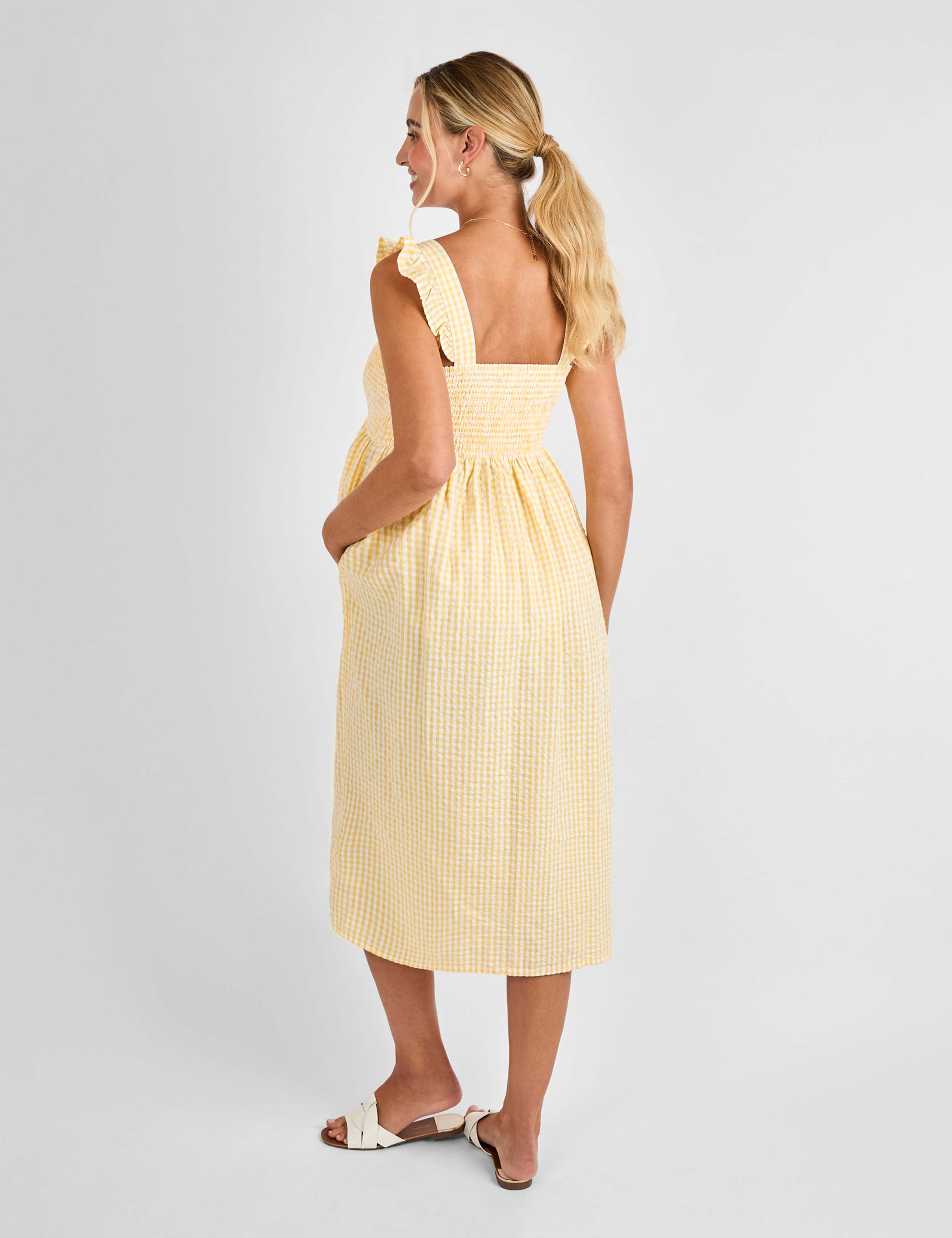 Maternity Pure Cotton Gingham Midi Smock Dress 4 of 4