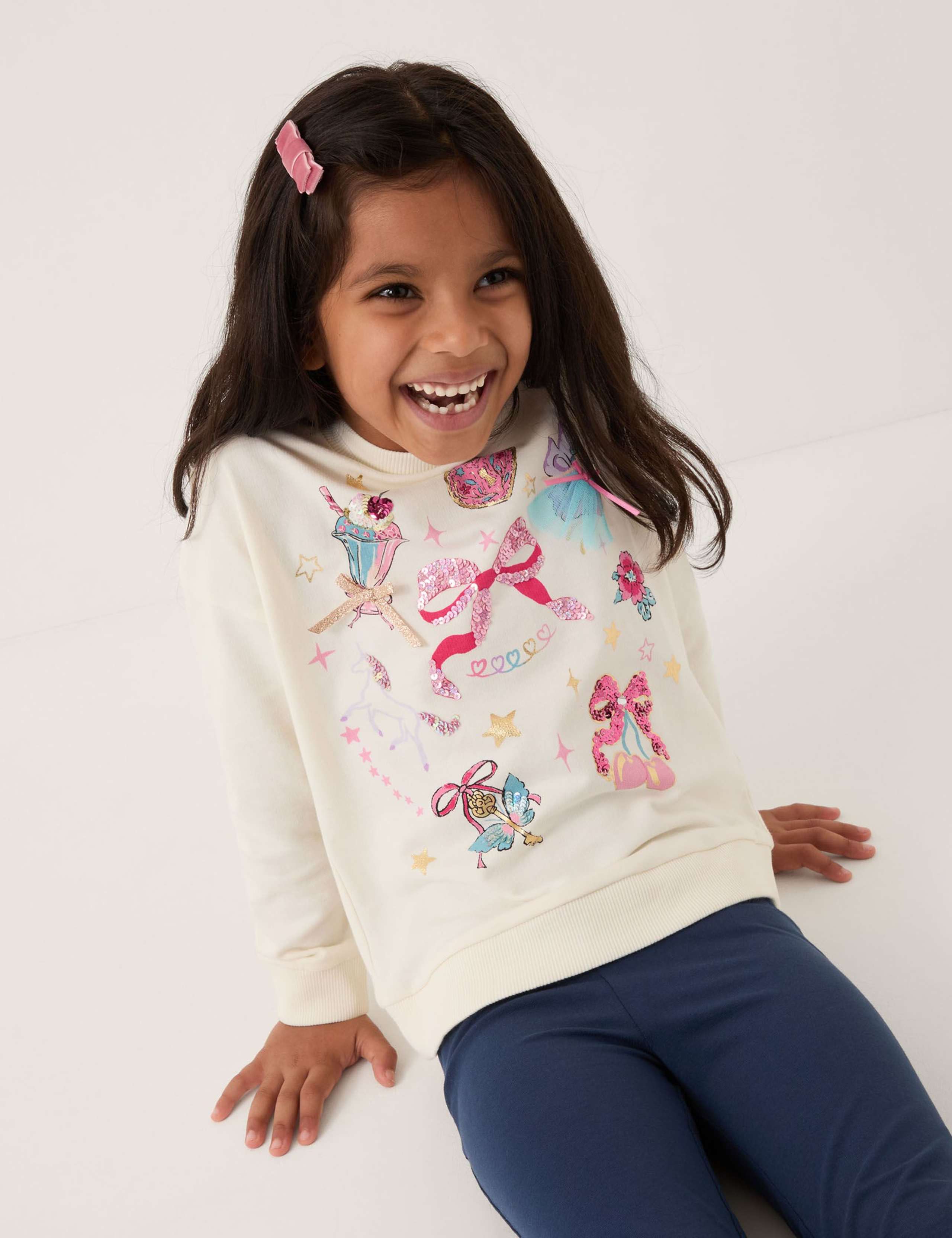 Pure Cotton Embellished Unicorn Sweatshirt (3-13 Yrs) 1 of 4