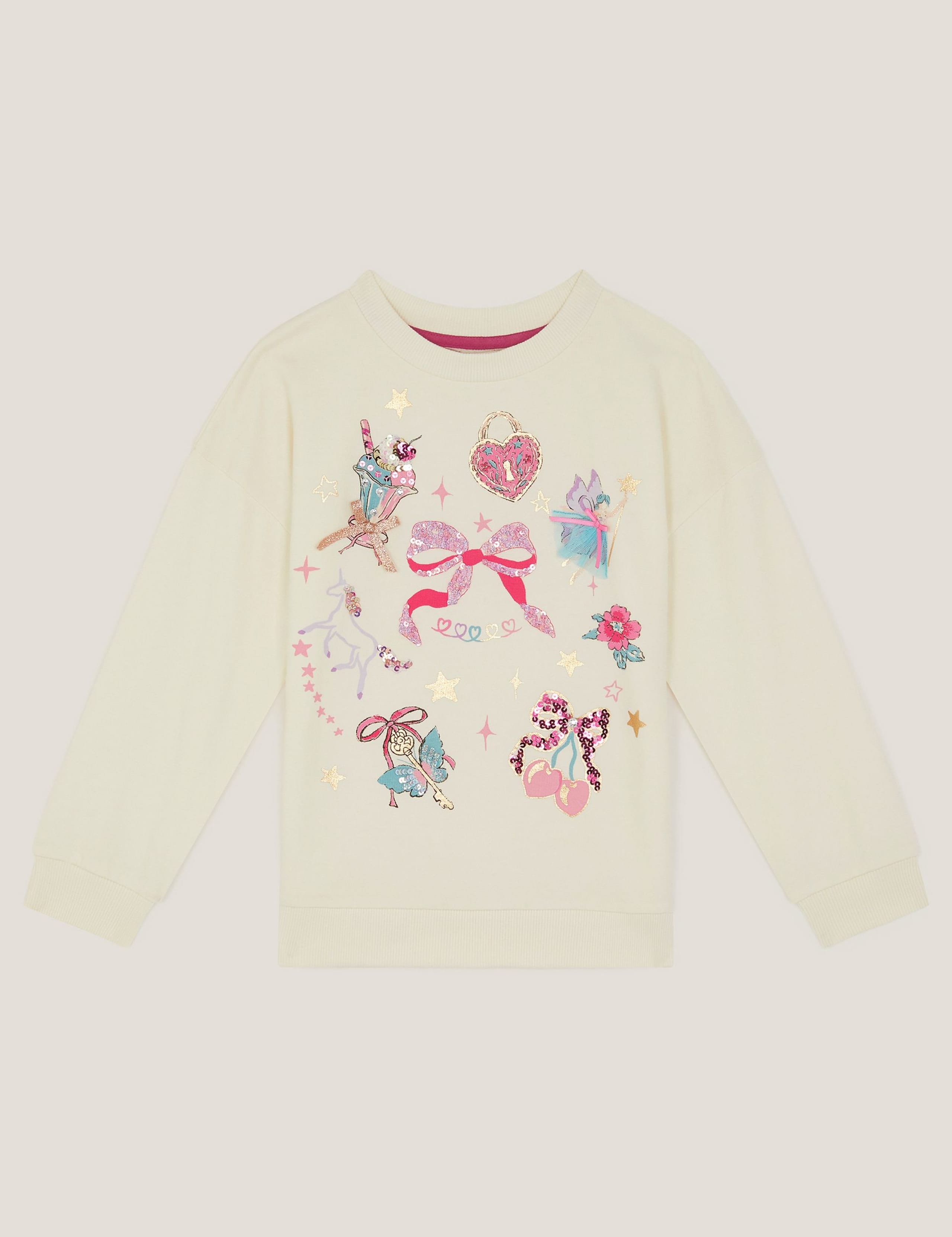 Pure Cotton Embellished Unicorn Sweatshirt (3-13 Yrs) 2 of 4