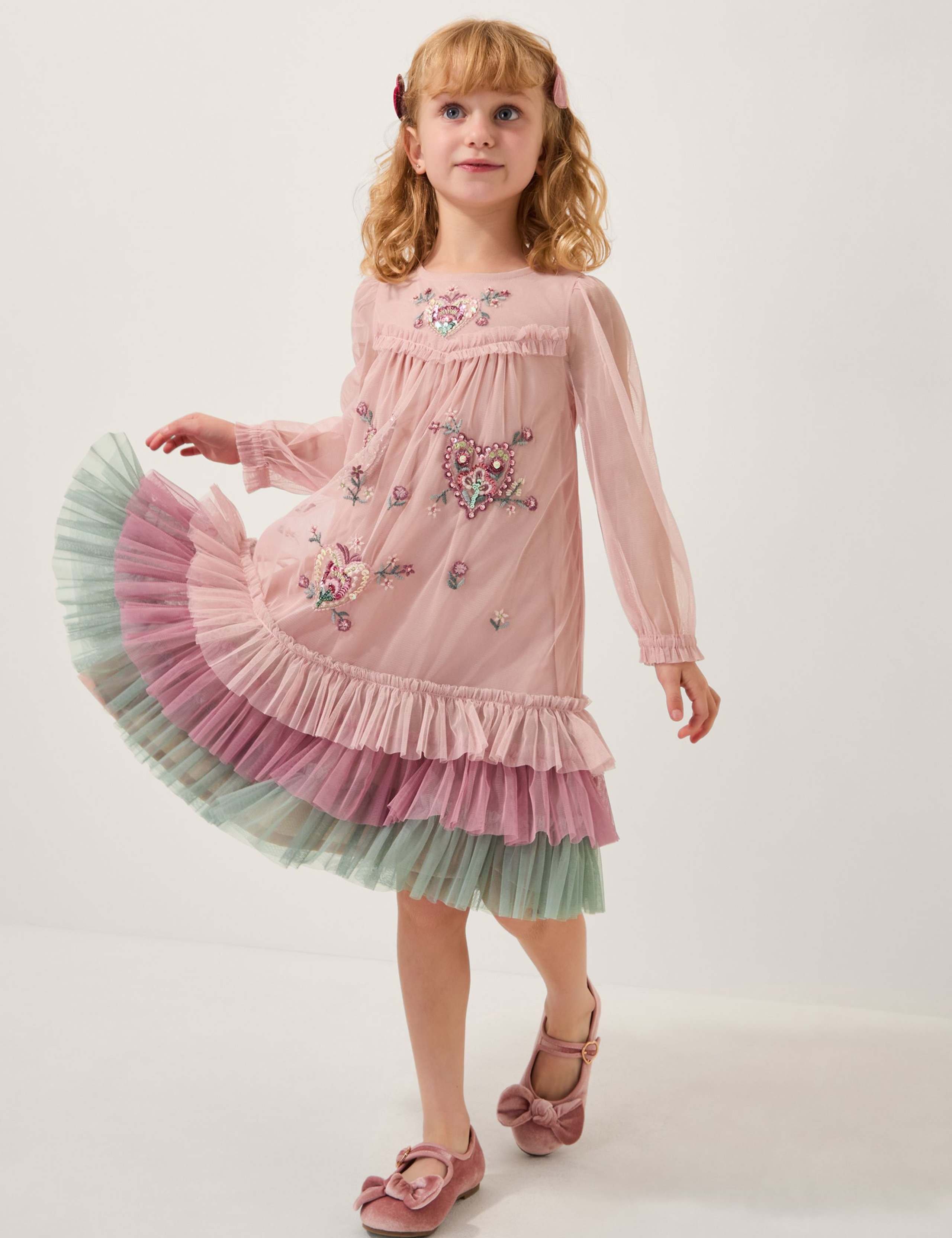 Embellished Heart Long Sleeve Dress (3-13 Yrs) 1 of 4